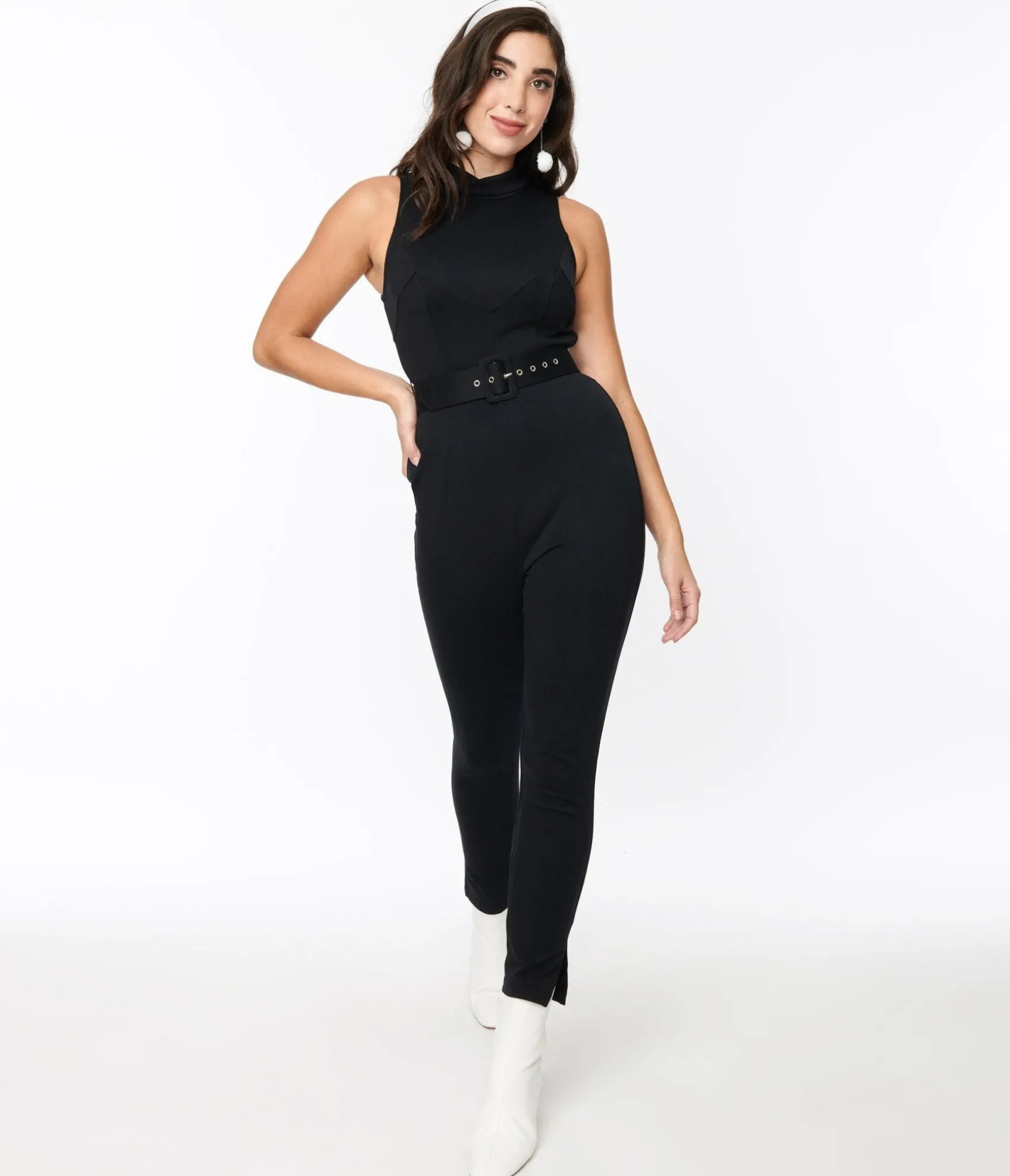 Unique Vintage Black Knit Belted Celina Jumpsuit Sale