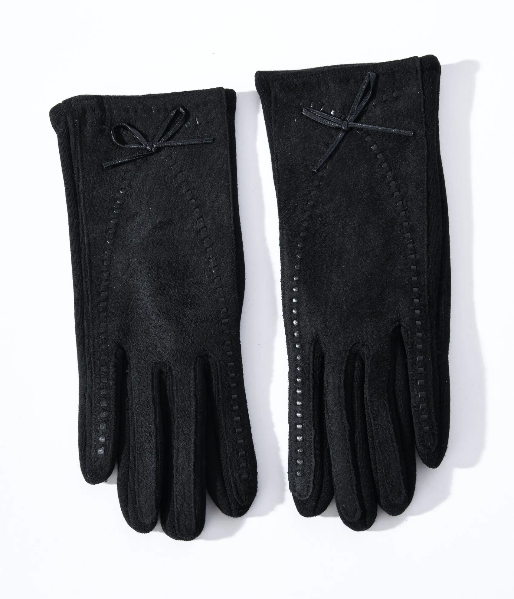 Unique Vintage Black Leather Bow Lined Texting Gloves Cheap