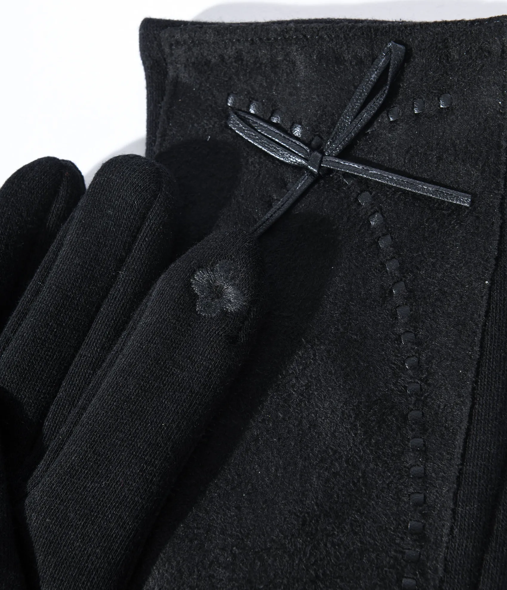 Unique Vintage Black Leather Bow Lined Texting Gloves Cheap