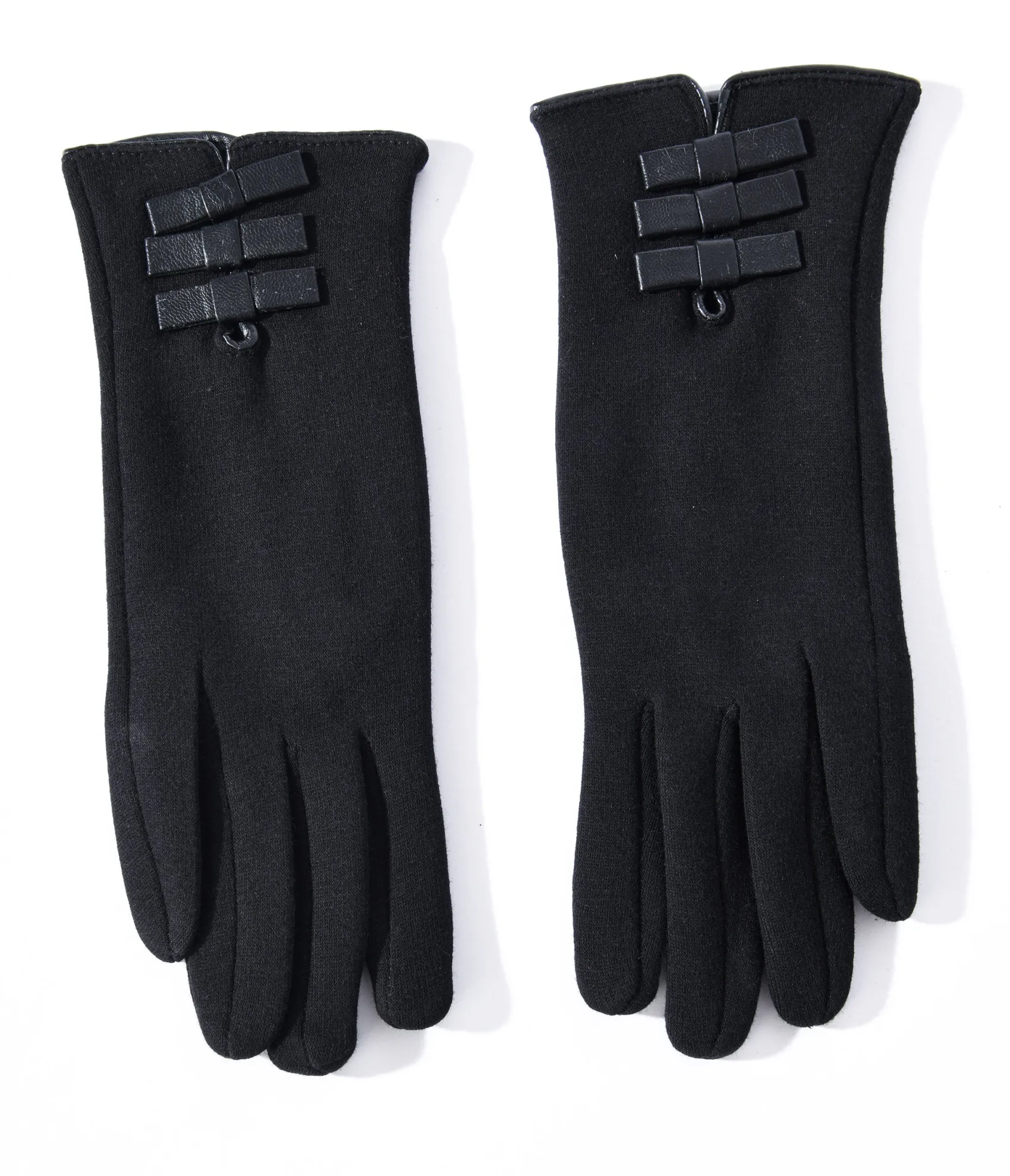 Unique Vintage Black Leather Bows Texting Gloves Fashion