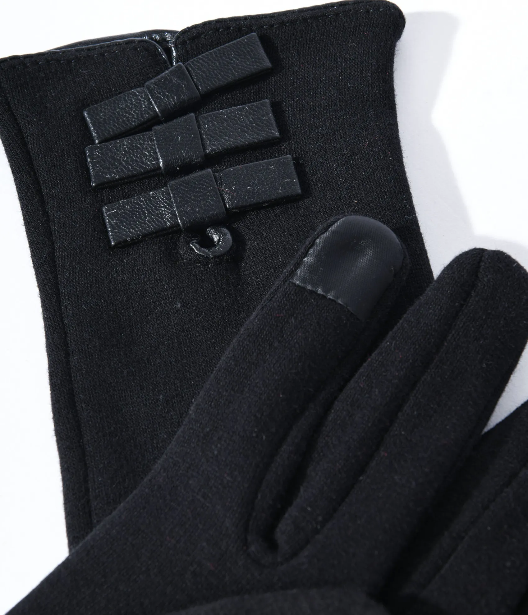 Unique Vintage Black Leather Bows Texting Gloves Fashion