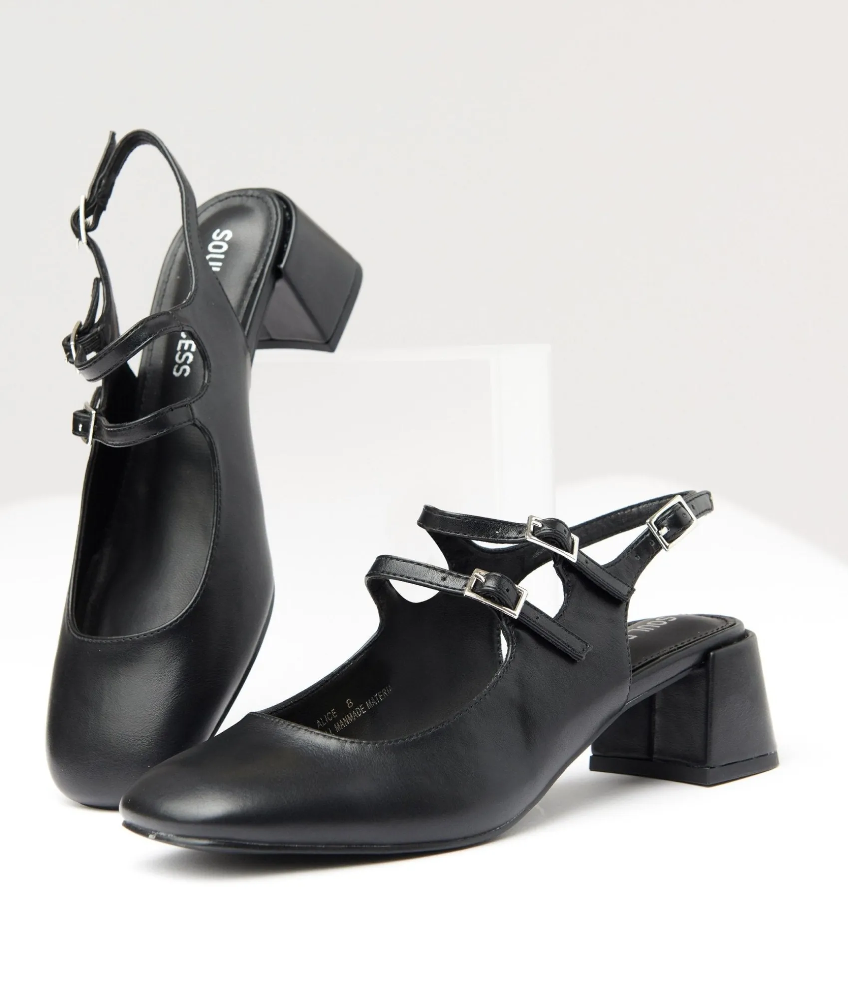 Unique Vintage Black Leatherette Double Strap Mary Jane Slingback Heels Sale