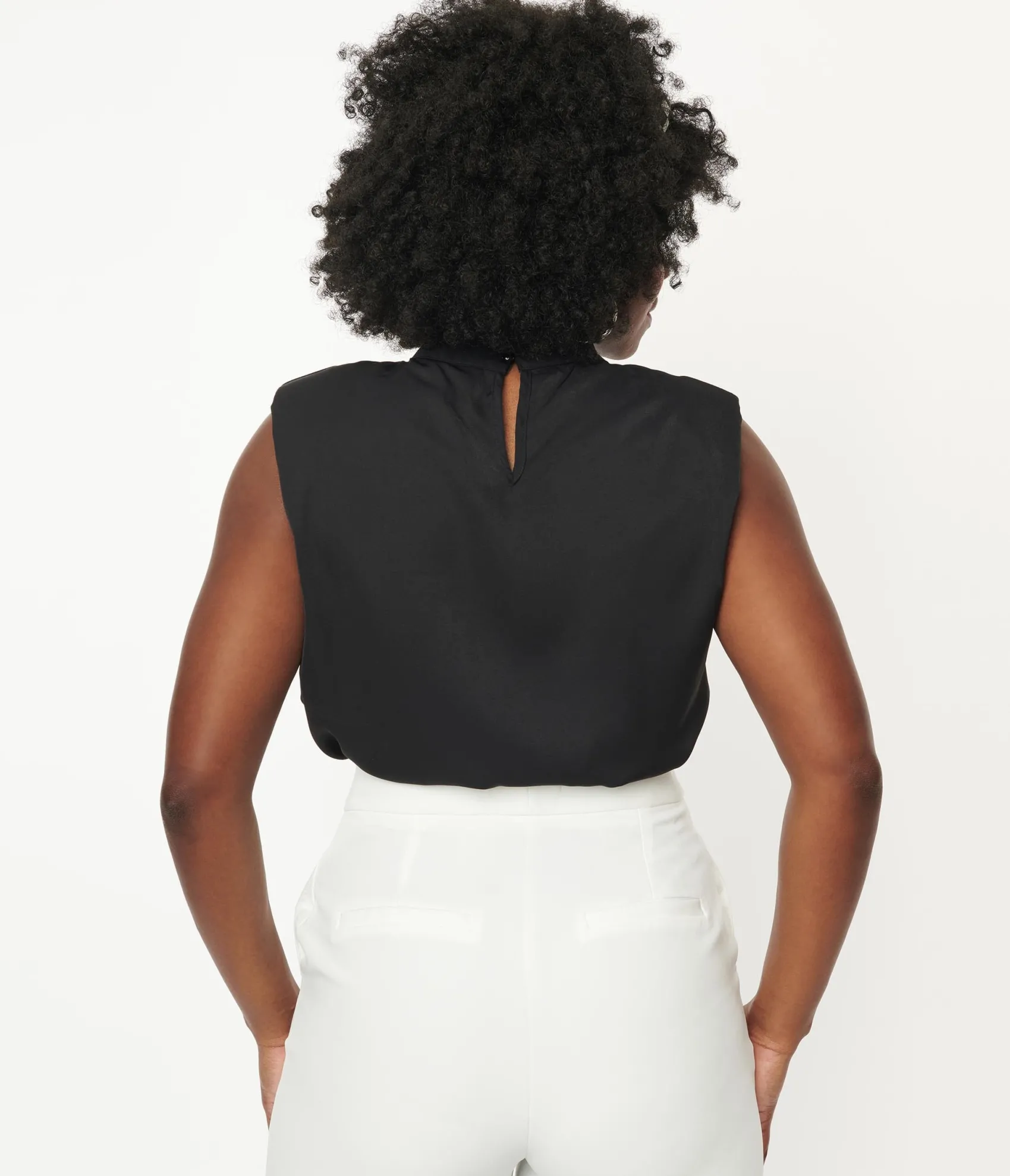 Unique Vintage Black Mock Turtleneck Sleeveless Blouse Fashion