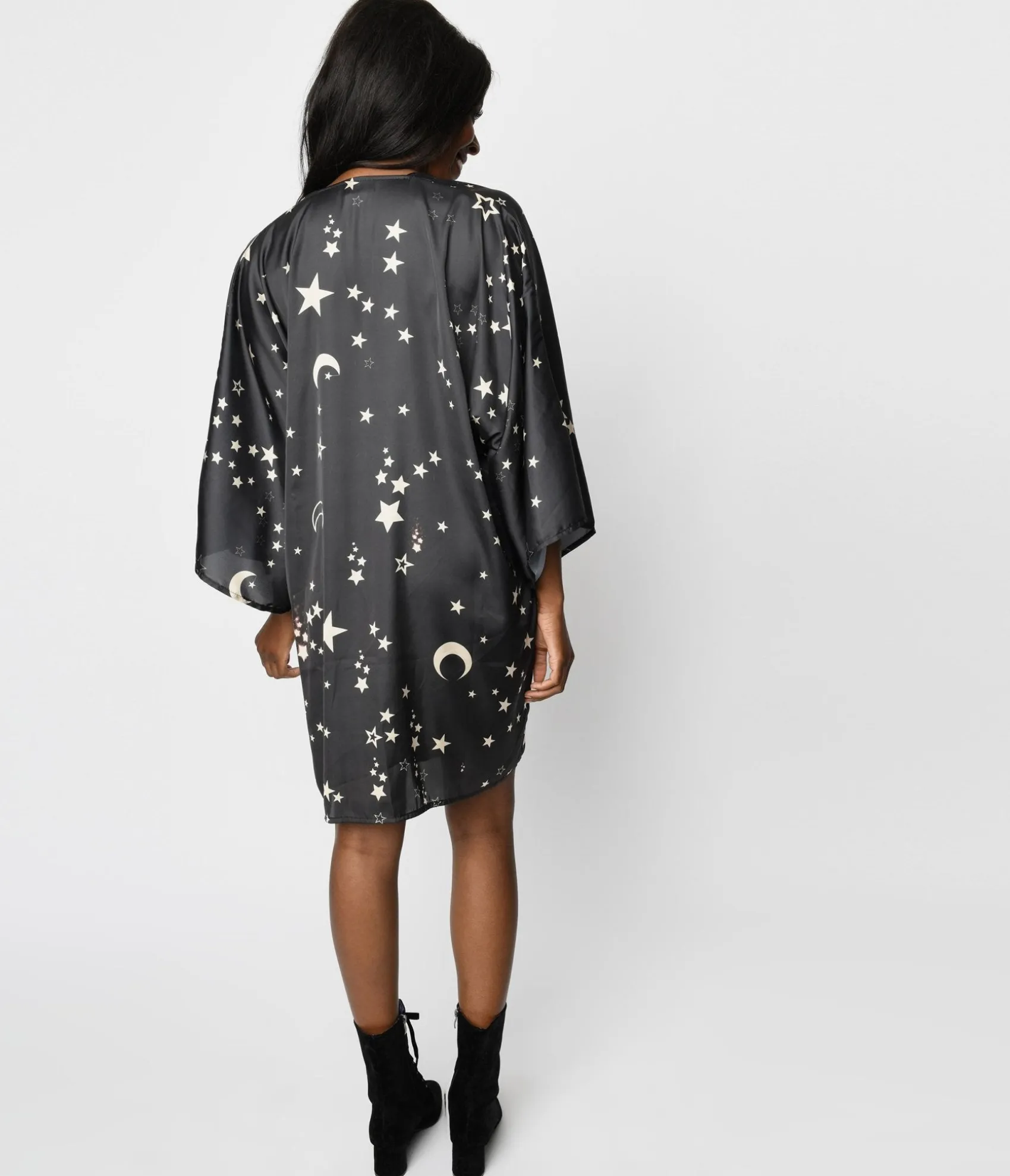 Unique Vintage Black Moon & Stars Celestial Witch Kimono Cheap
