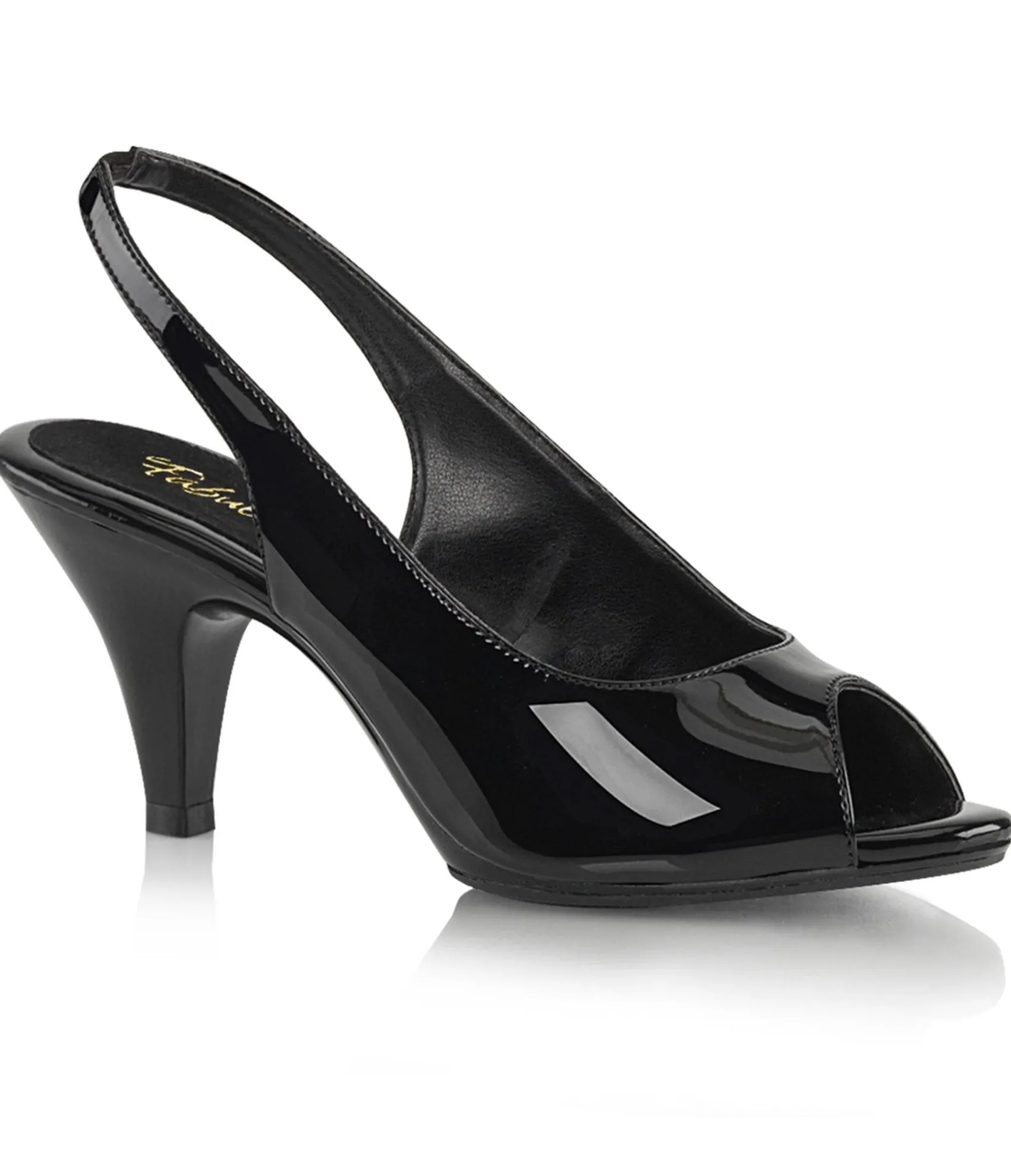 Unique Vintage Black Patent Leatherette Peep Toe Slingback Heels Clearance