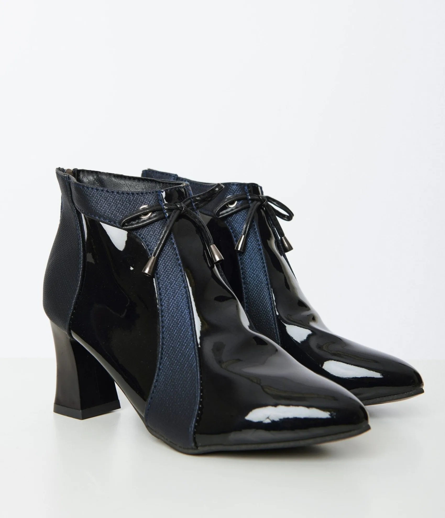 Unique Vintage Black Patent Leatherette Pointed Toe Booties Best Sale