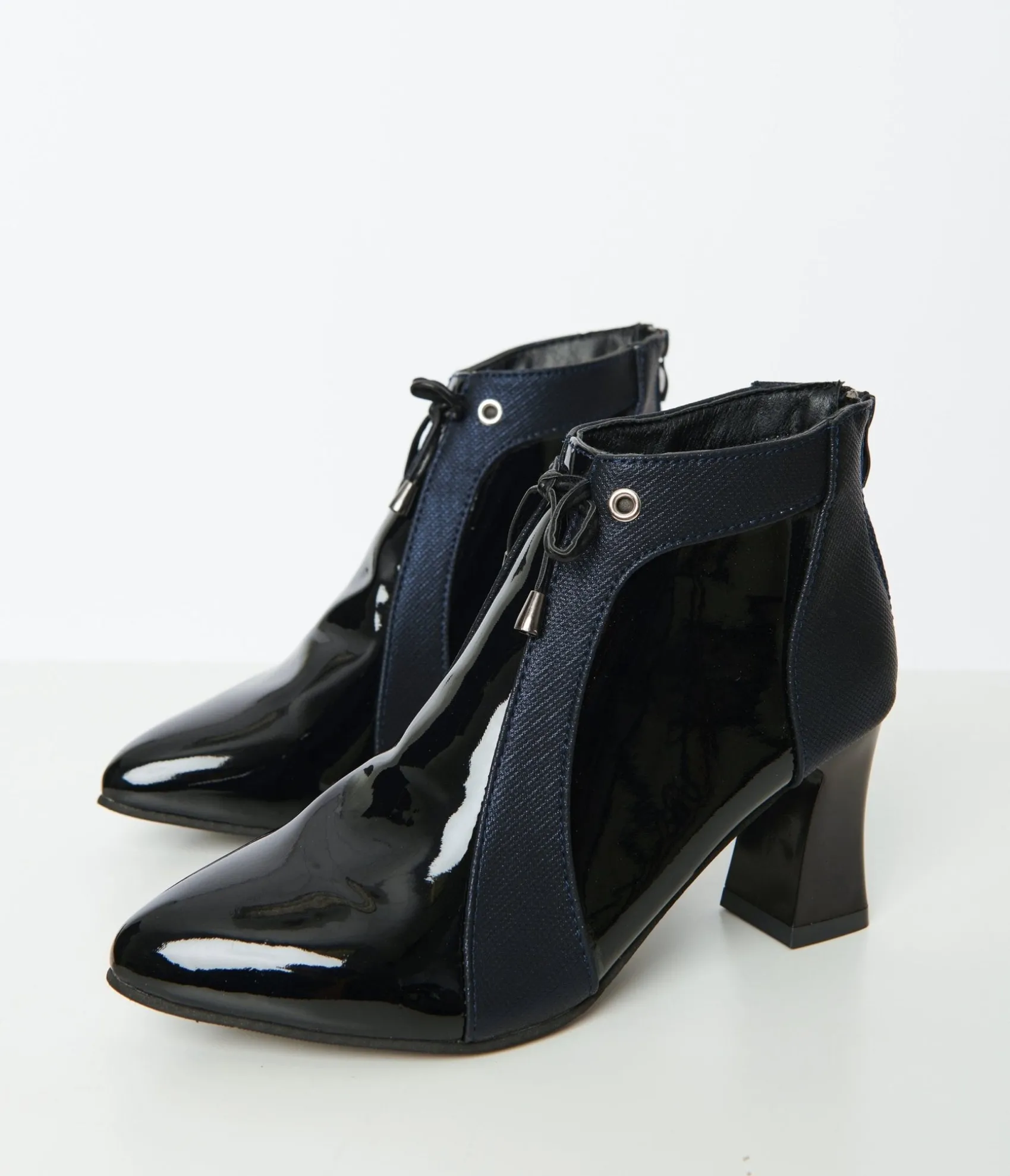 Unique Vintage Black Patent Leatherette Pointed Toe Booties Best Sale