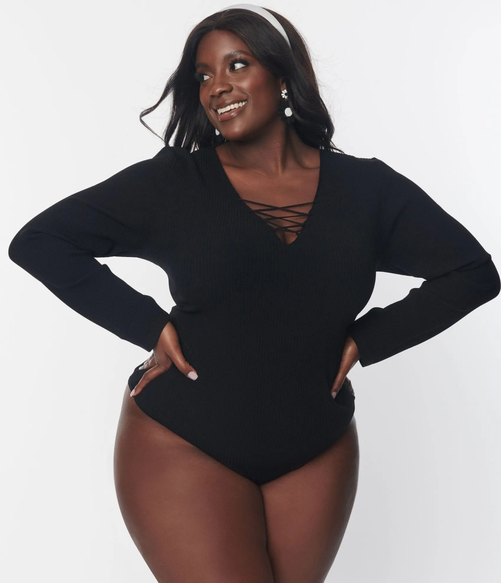 Unique Vintage Black Ribbed Sweater Bodysuit Store