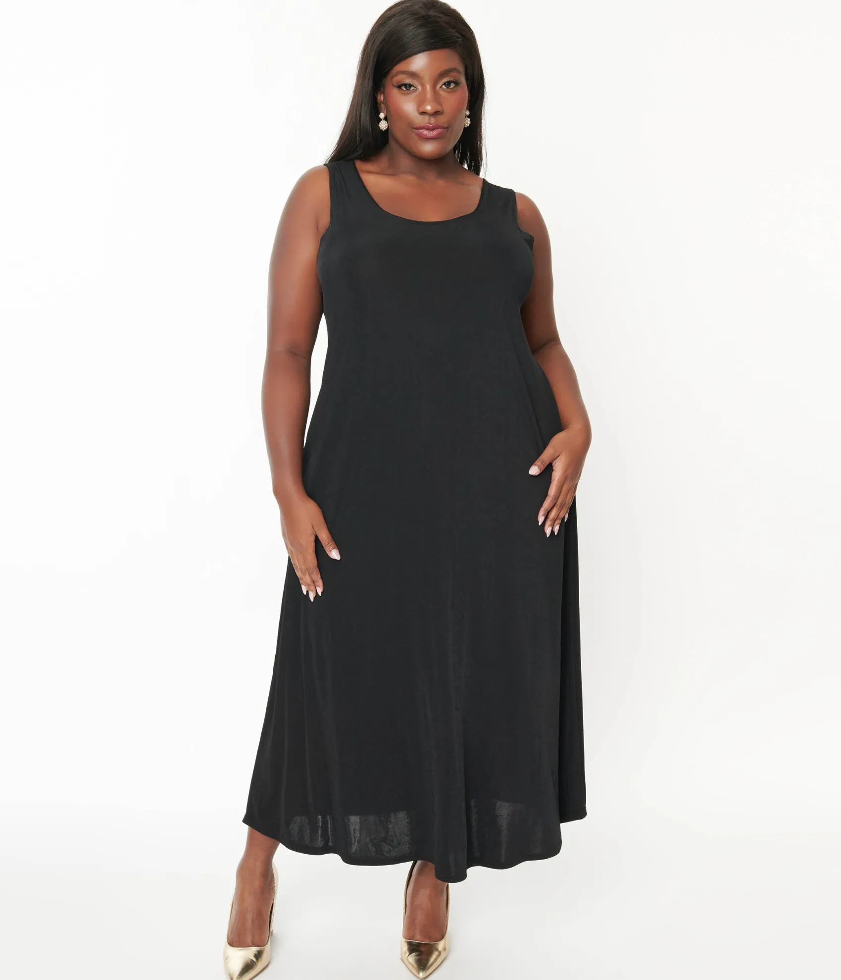 Unique Vintage Black Slip Maxi Dress Fashion