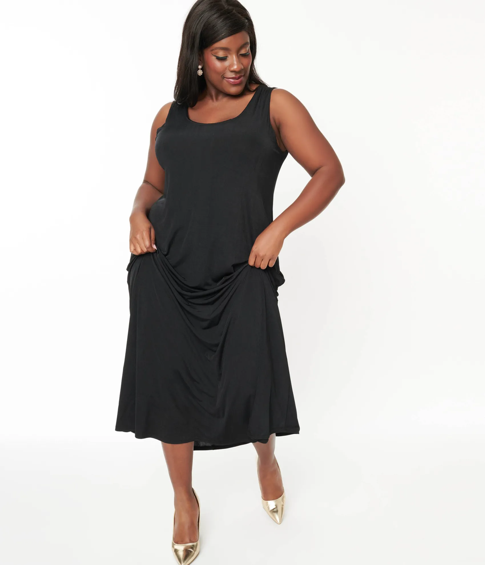 Unique Vintage Black Slip Maxi Dress Fashion