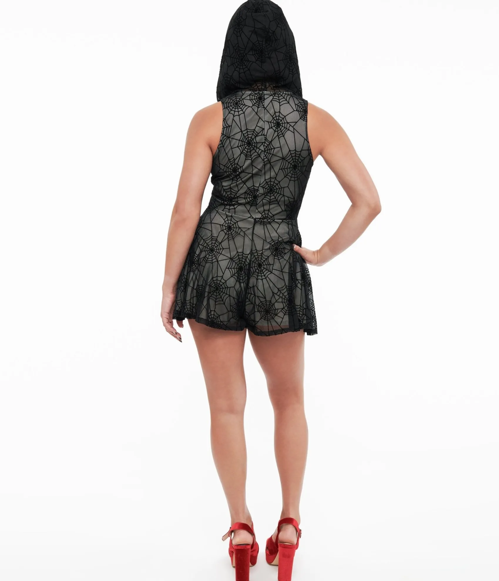 Unique Vintage Black Spider Web Design Hooded Romper Clearance