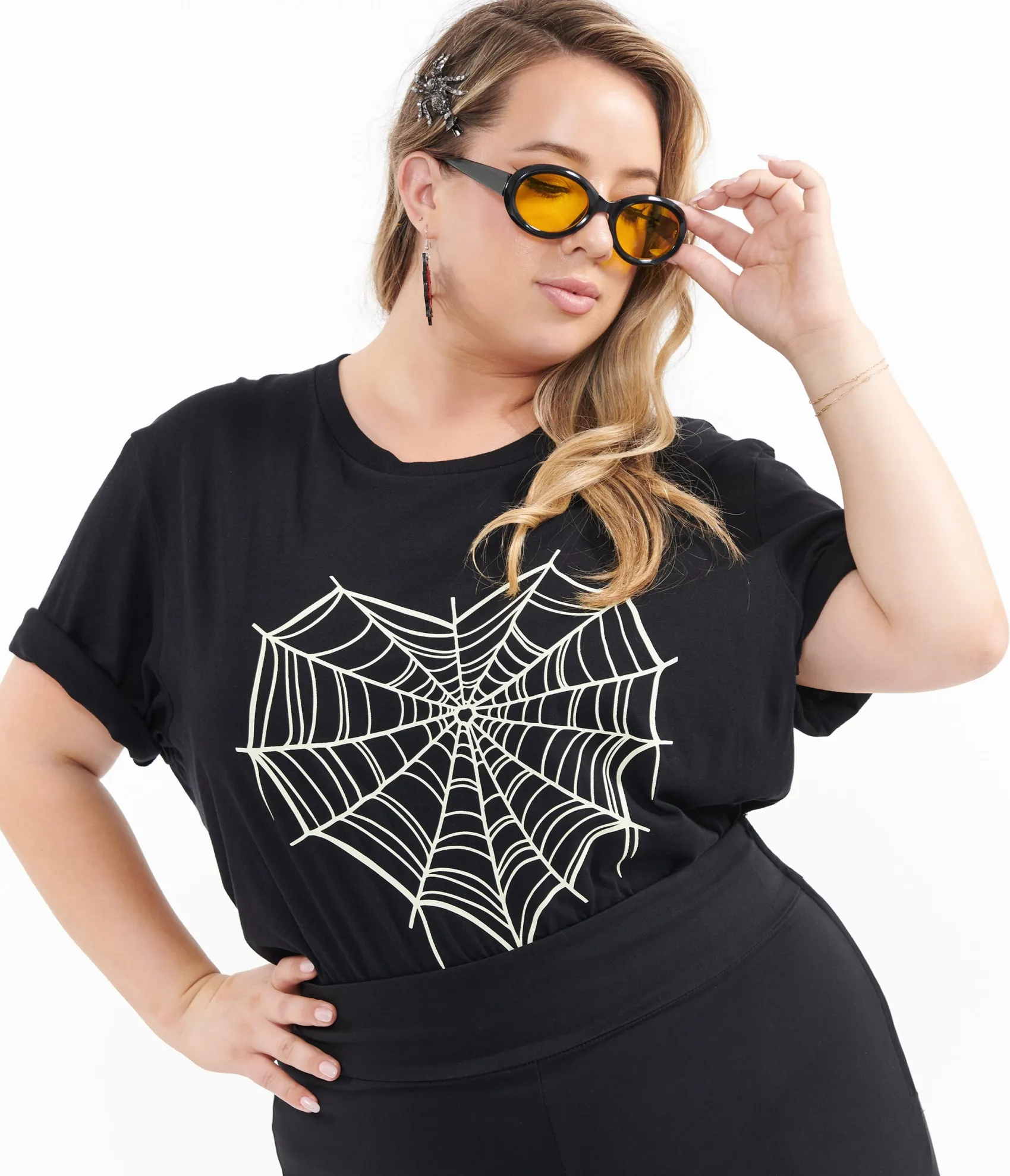 Unique Vintage Black Spider Web Heart Fitted Tee Shop