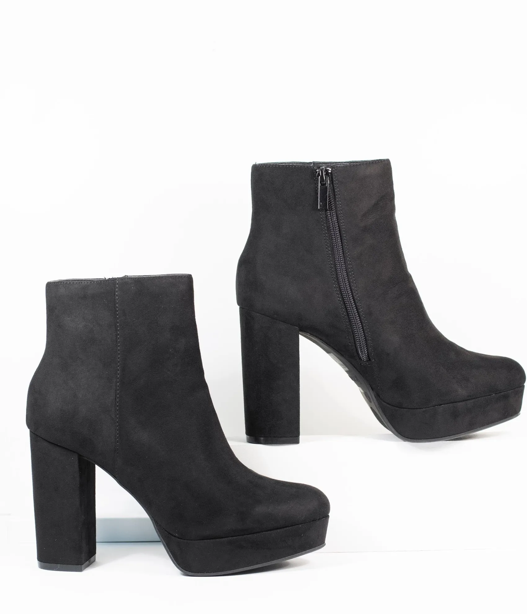 Unique Vintage Black Suede Platform Heel Booties Flash Sale