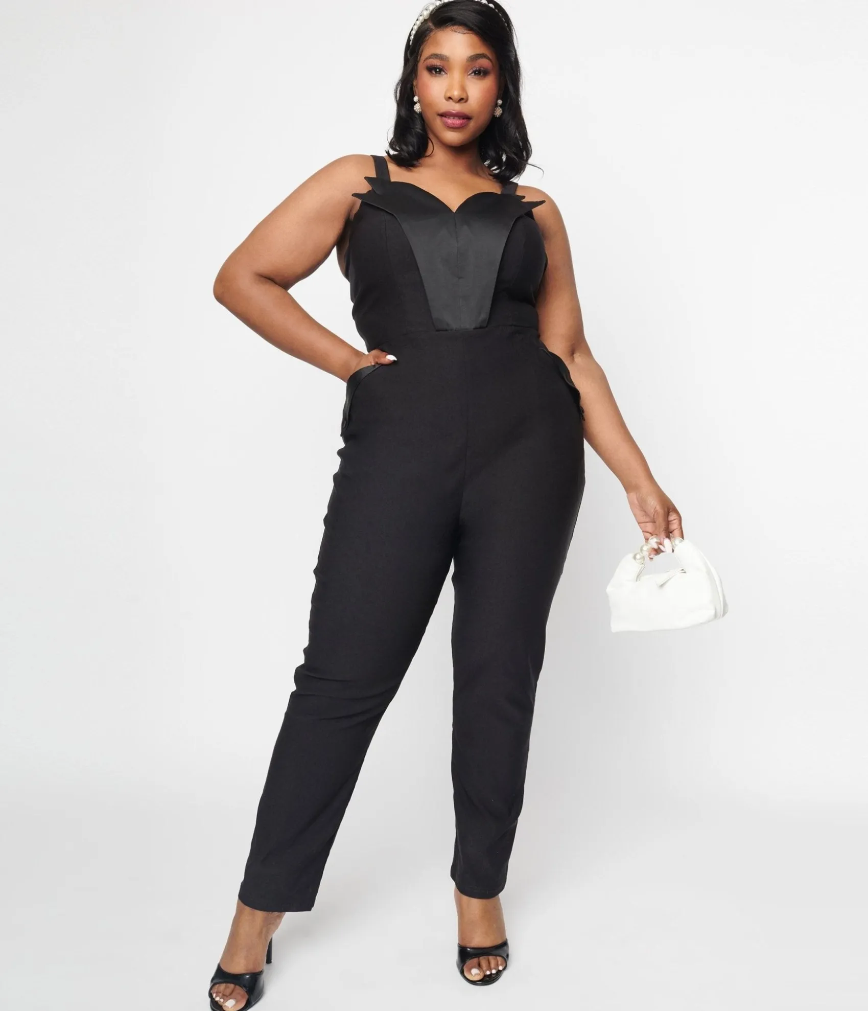 Unique Vintage Black Tuxedo Jumpsuit New