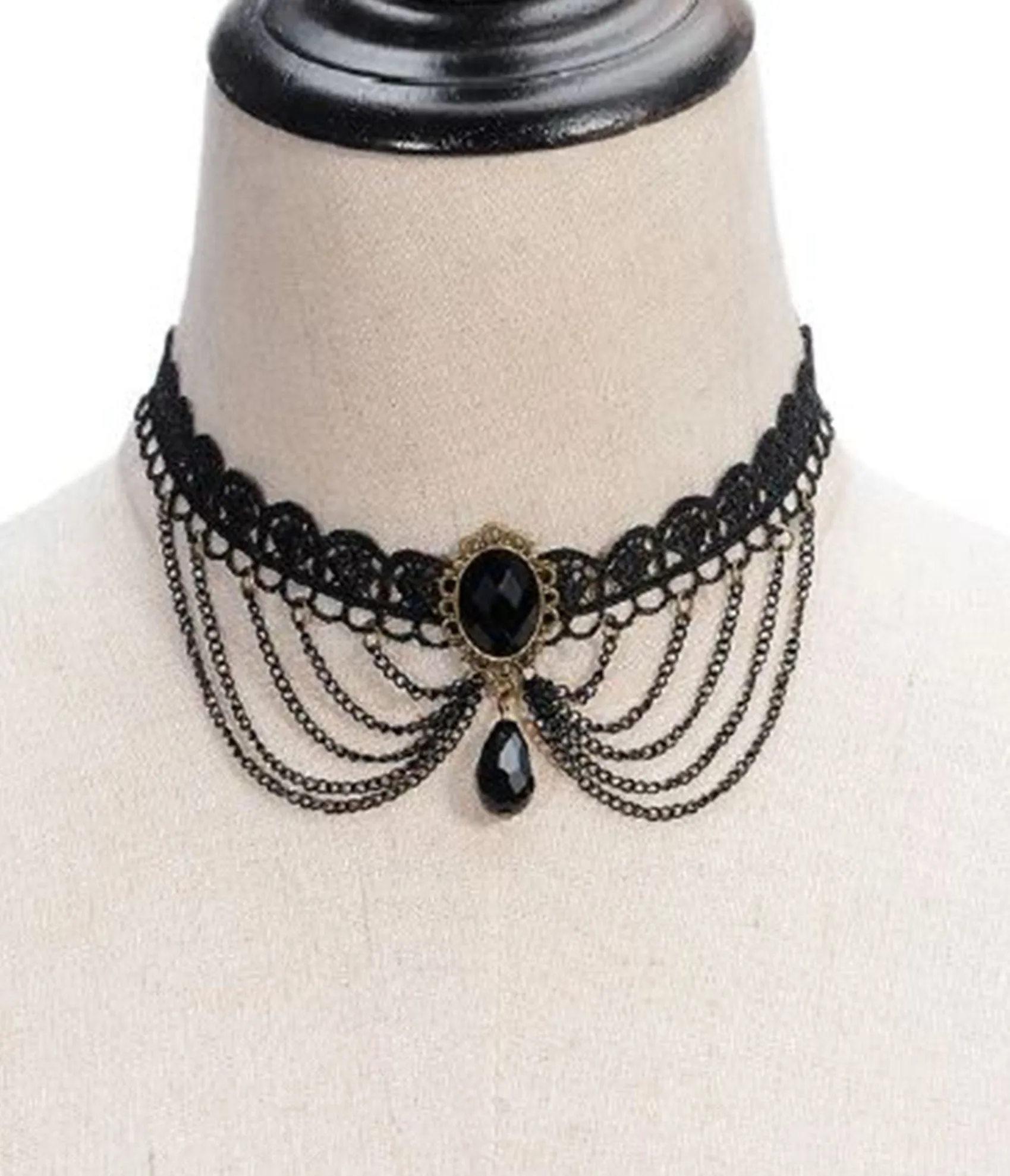 Unique Vintage Black Victorian Lace & Rhinestone Choker Store