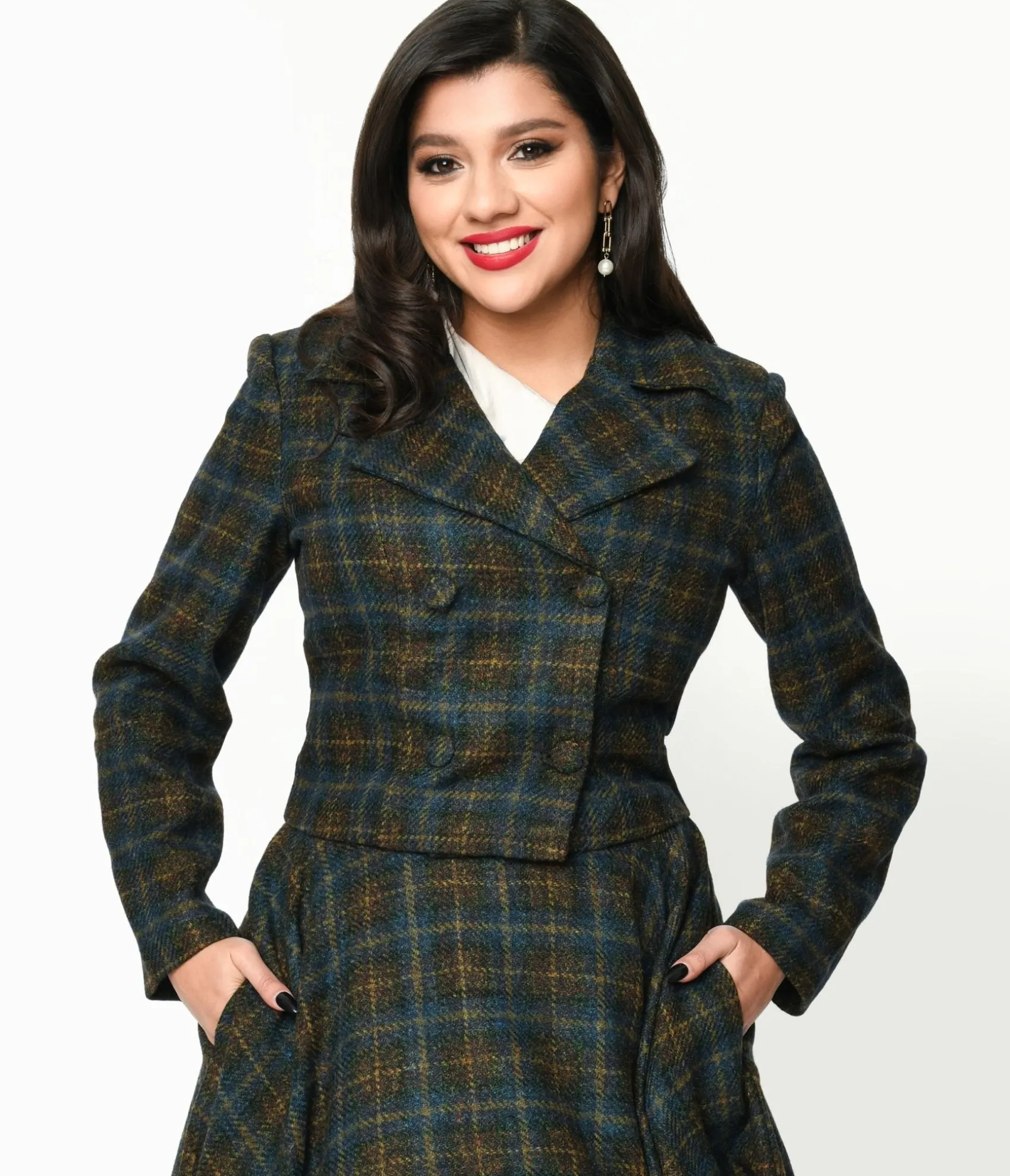 Unique Vintage Blue & Green Check Plaid Jacket Outlet
