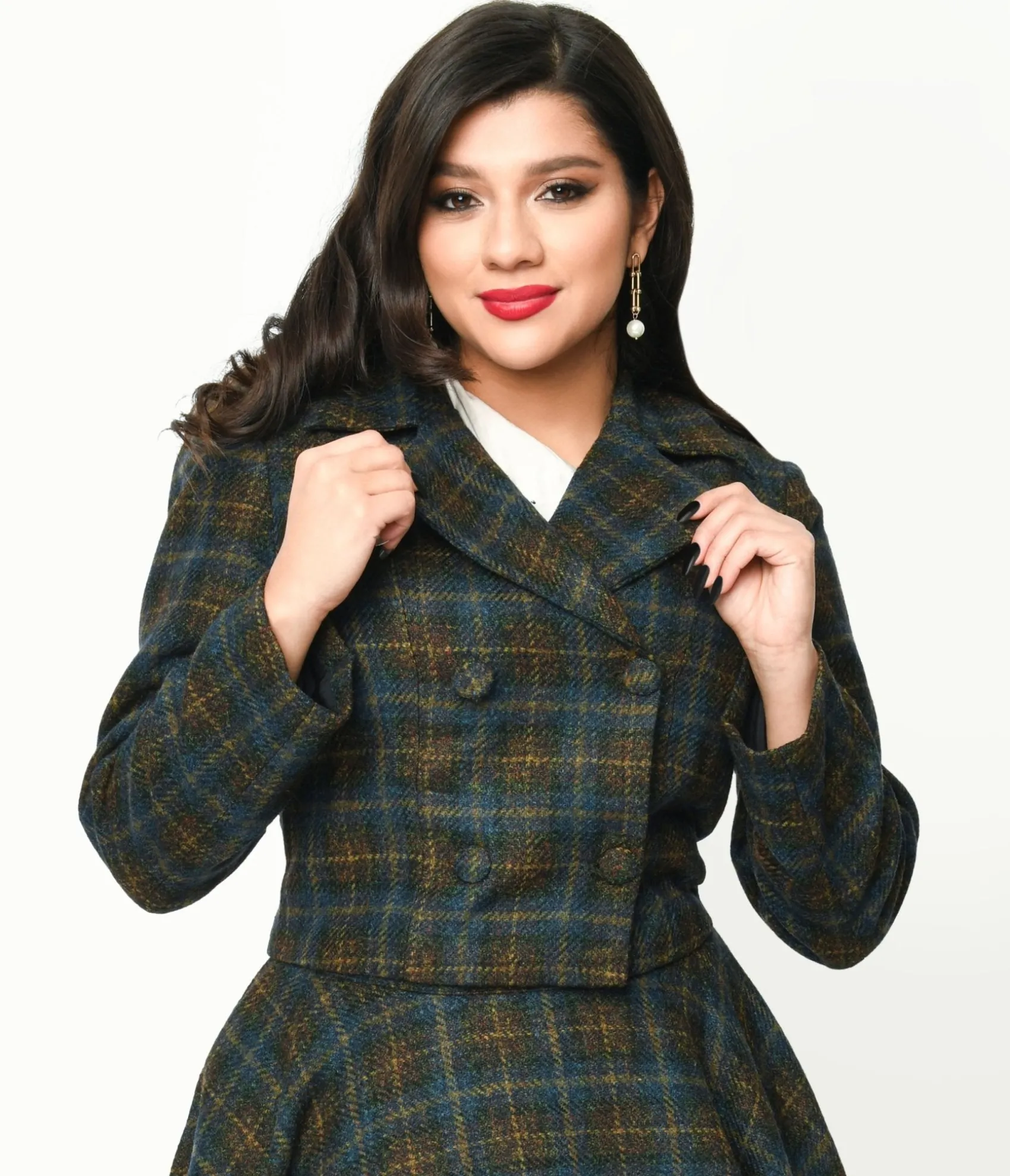 Unique Vintage Blue & Green Check Plaid Jacket Outlet