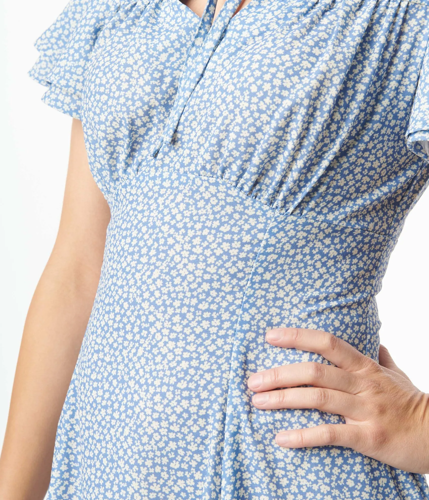 Unique Vintage Blue & White Floral Print Lydia Swing Dress Sale