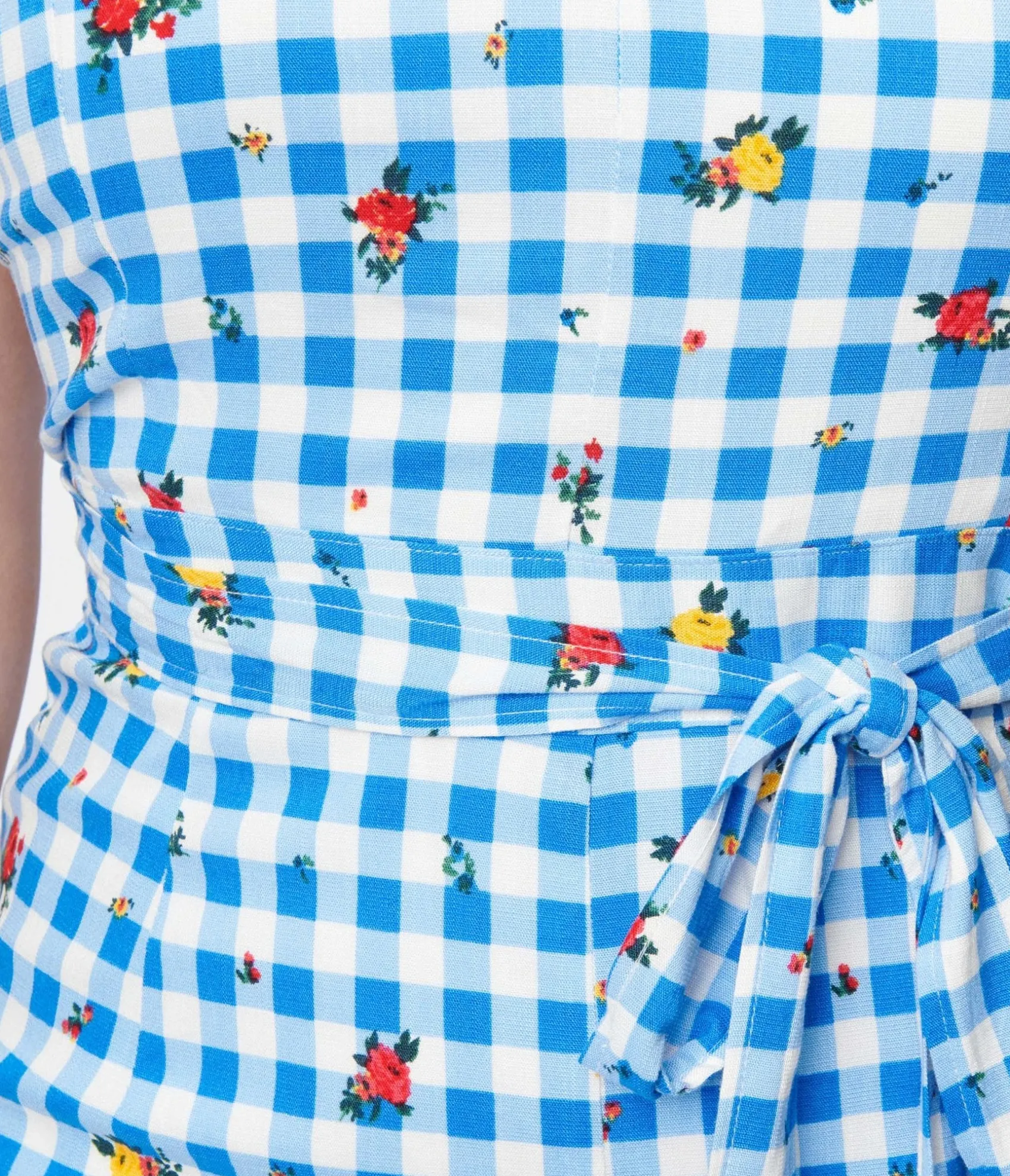 Unique Vintage Blue & White Gingham Rosebud Dorothy Tie Romper Best Sale