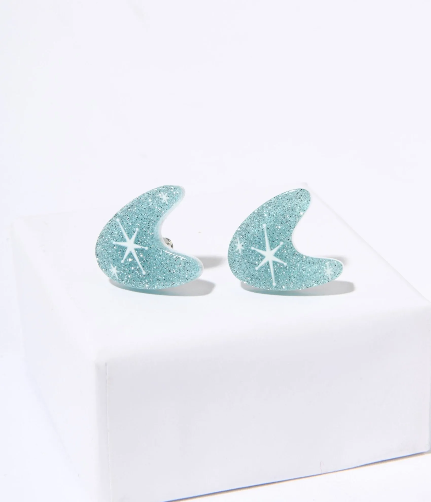 Unique Vintage Blue Glitter Atomic Boomerang Stud Earrings Store