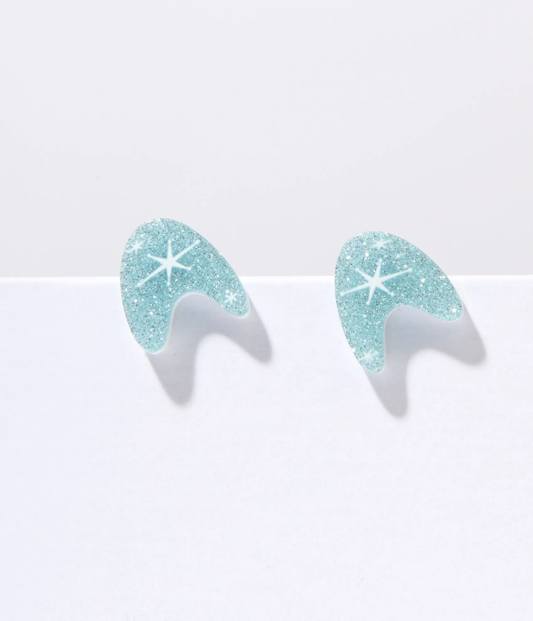 Unique Vintage Blue Glitter Atomic Boomerang Stud Earrings Store