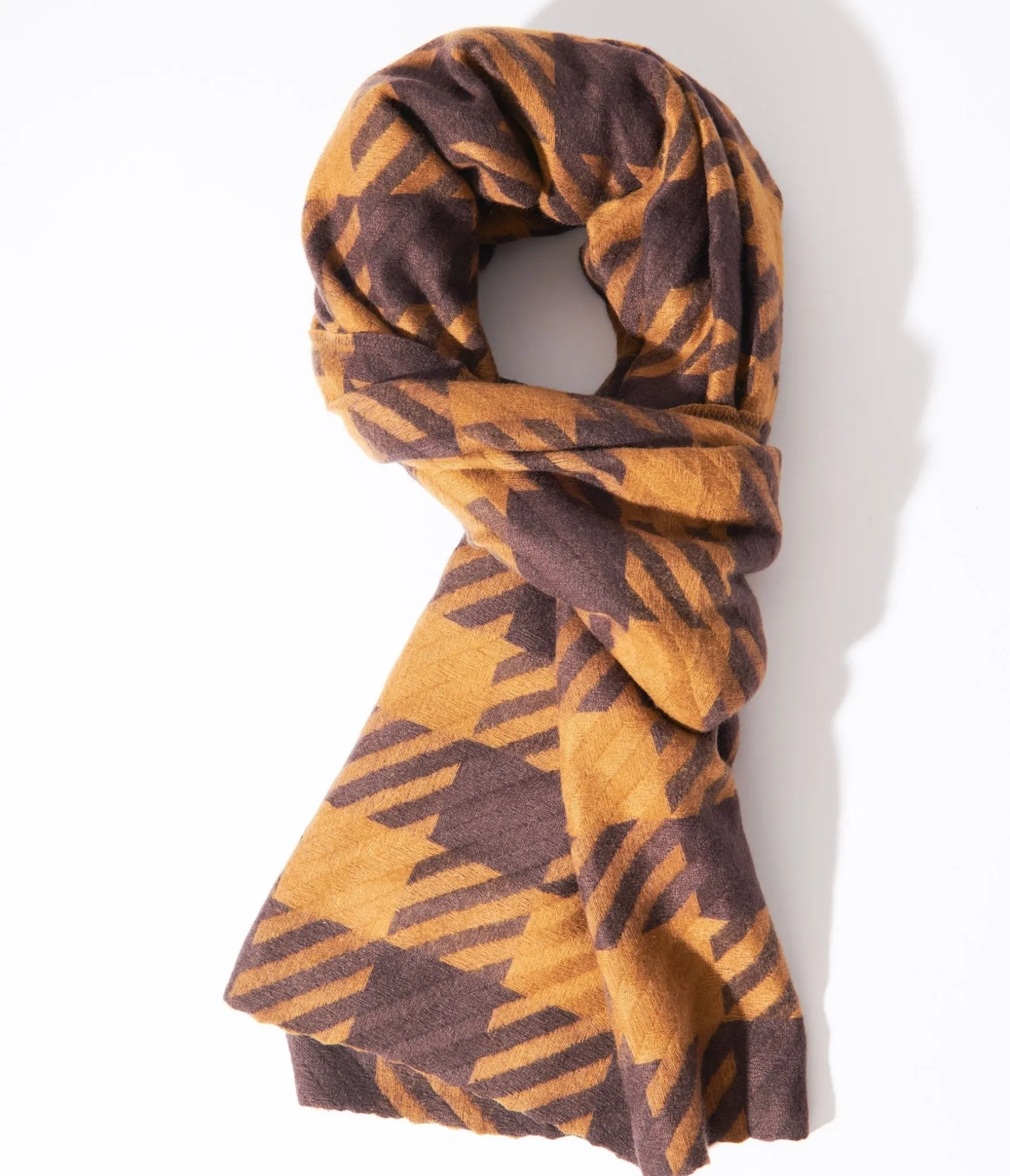Unique Vintage Brown & Mustard Checkered Scarf Shop