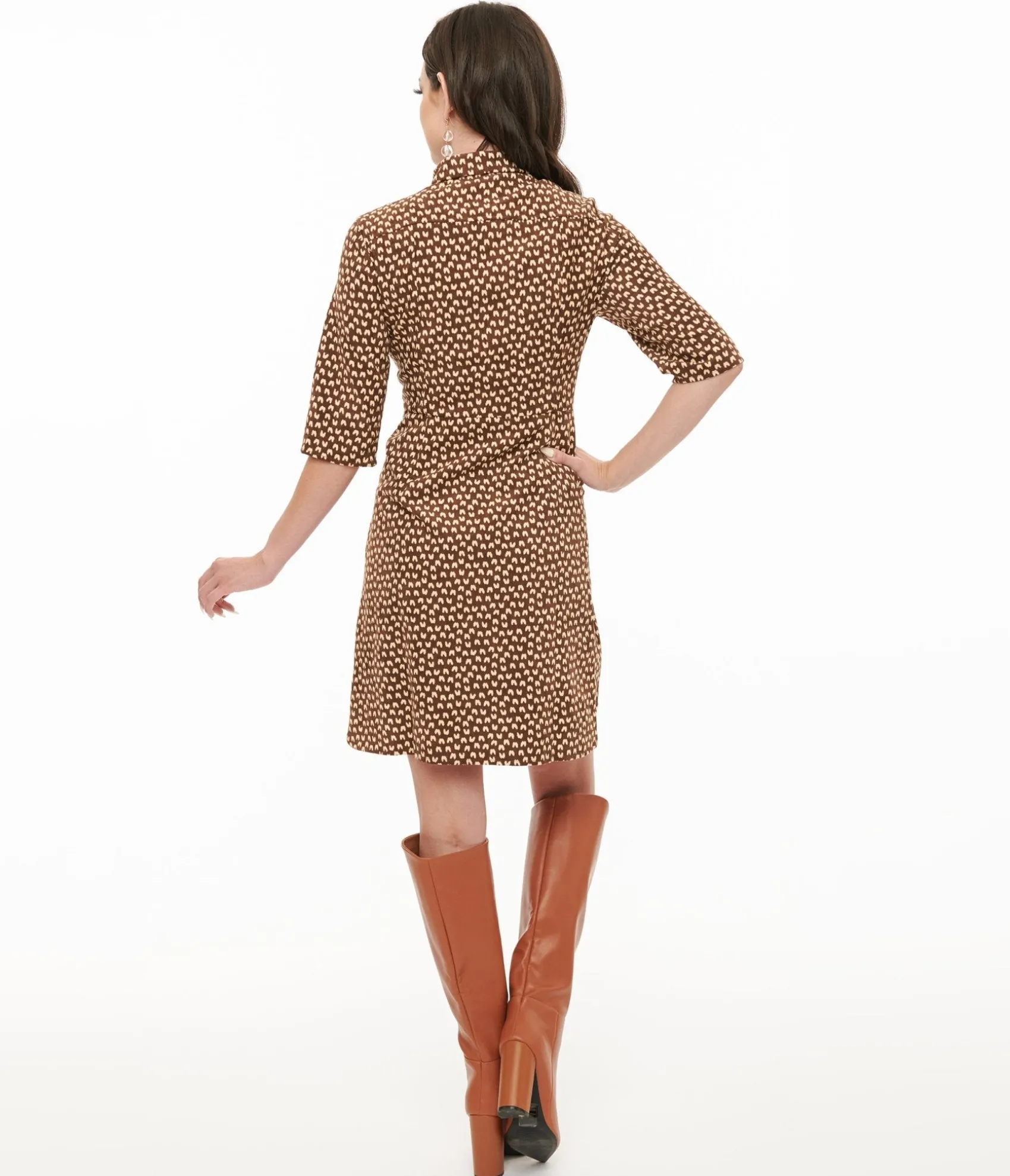 Unique Vintage Brown Corduroy Heart Print Button Up Mini Dress Discount