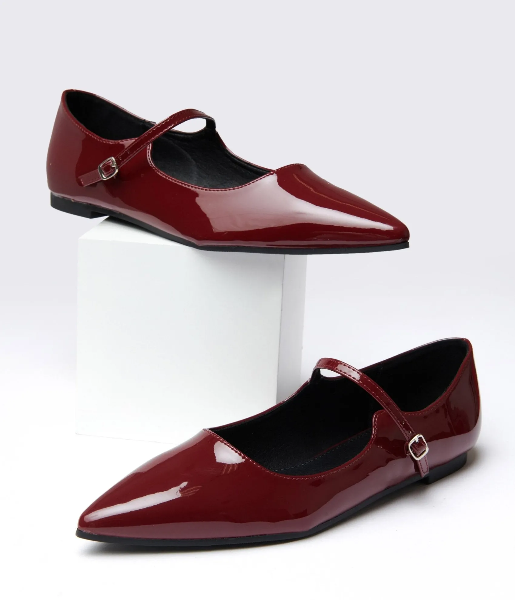 Unique Vintage Burgundy Mary Jane Pointed Toe Flats Sale