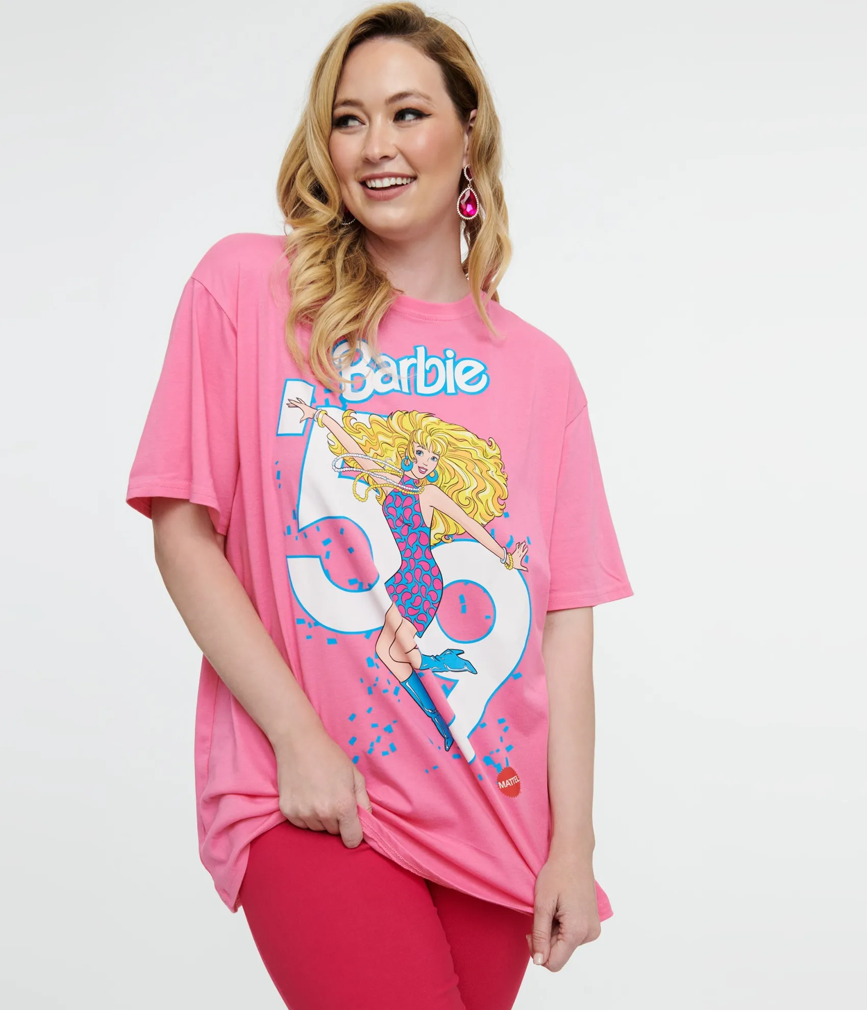 Unique Vintage Cakeworthy Pink Barbie Birthday Oversized Graphic Tee Clearance