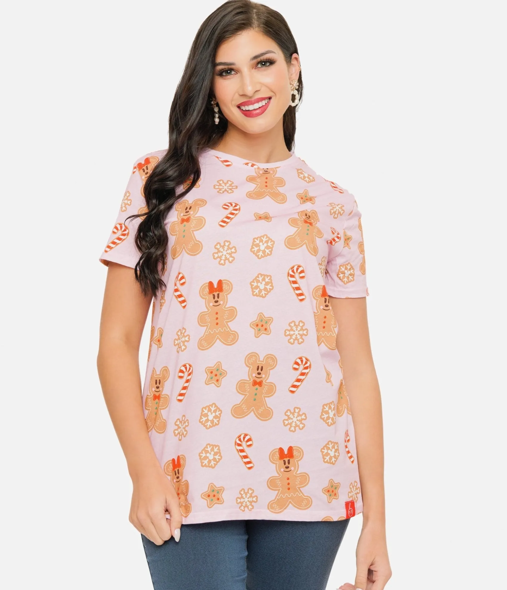 Unique Vintage Cakeworthy Pink Mickey & Minnie Gingerbread All Over Print Graphic Tee Online