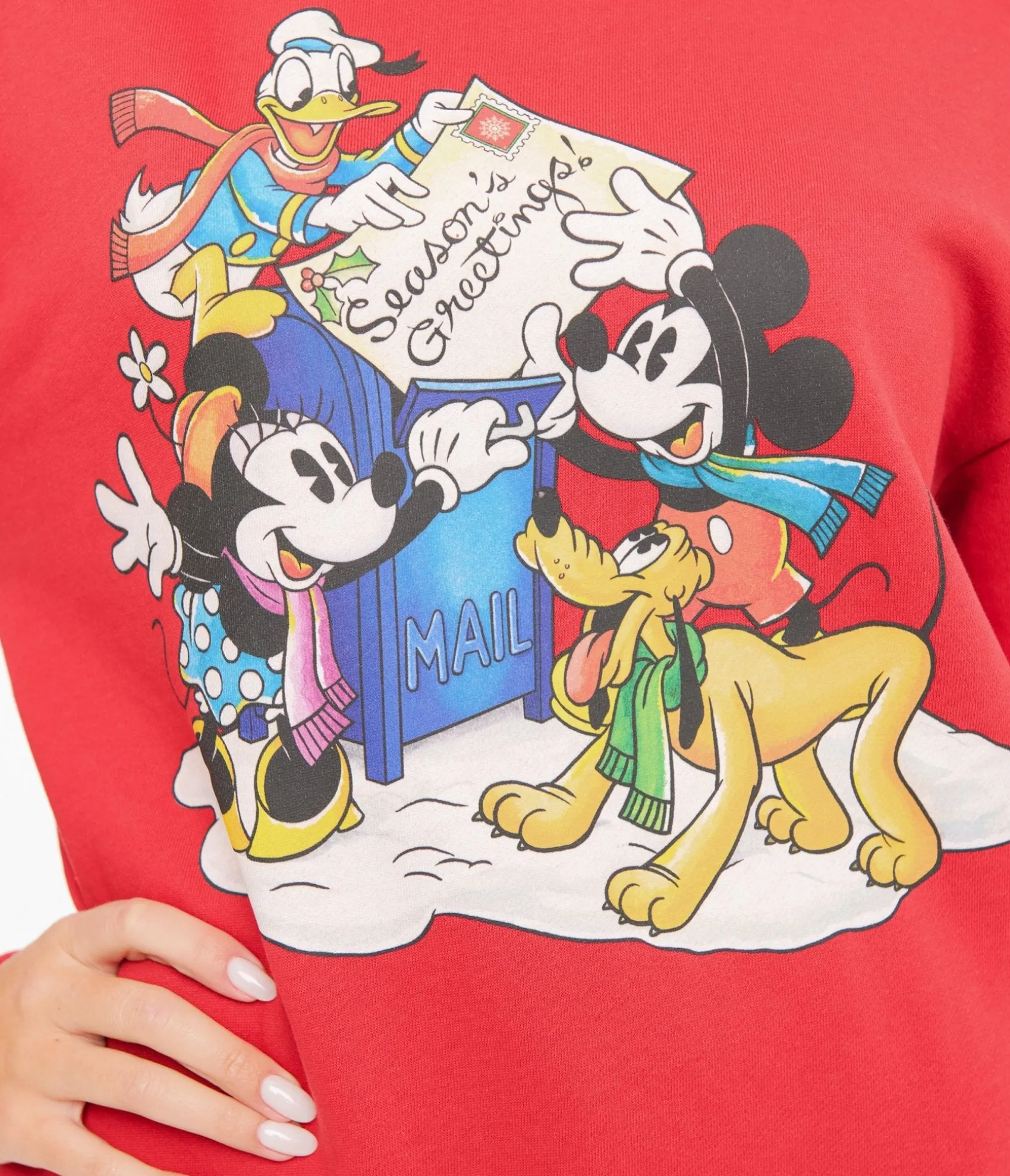 Unique Vintage Cakeworthy Red Mickey & Minnie Seasons Greetings Sweatshirt Hot