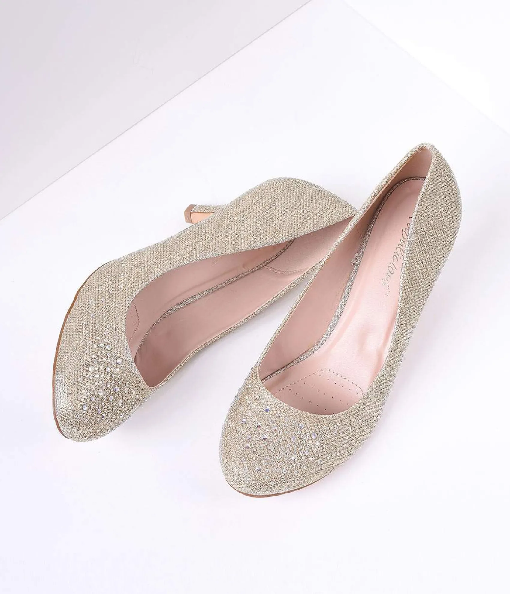 Unique Vintage Champagne Metallic Rhinestone Doris Kitten Heels Online