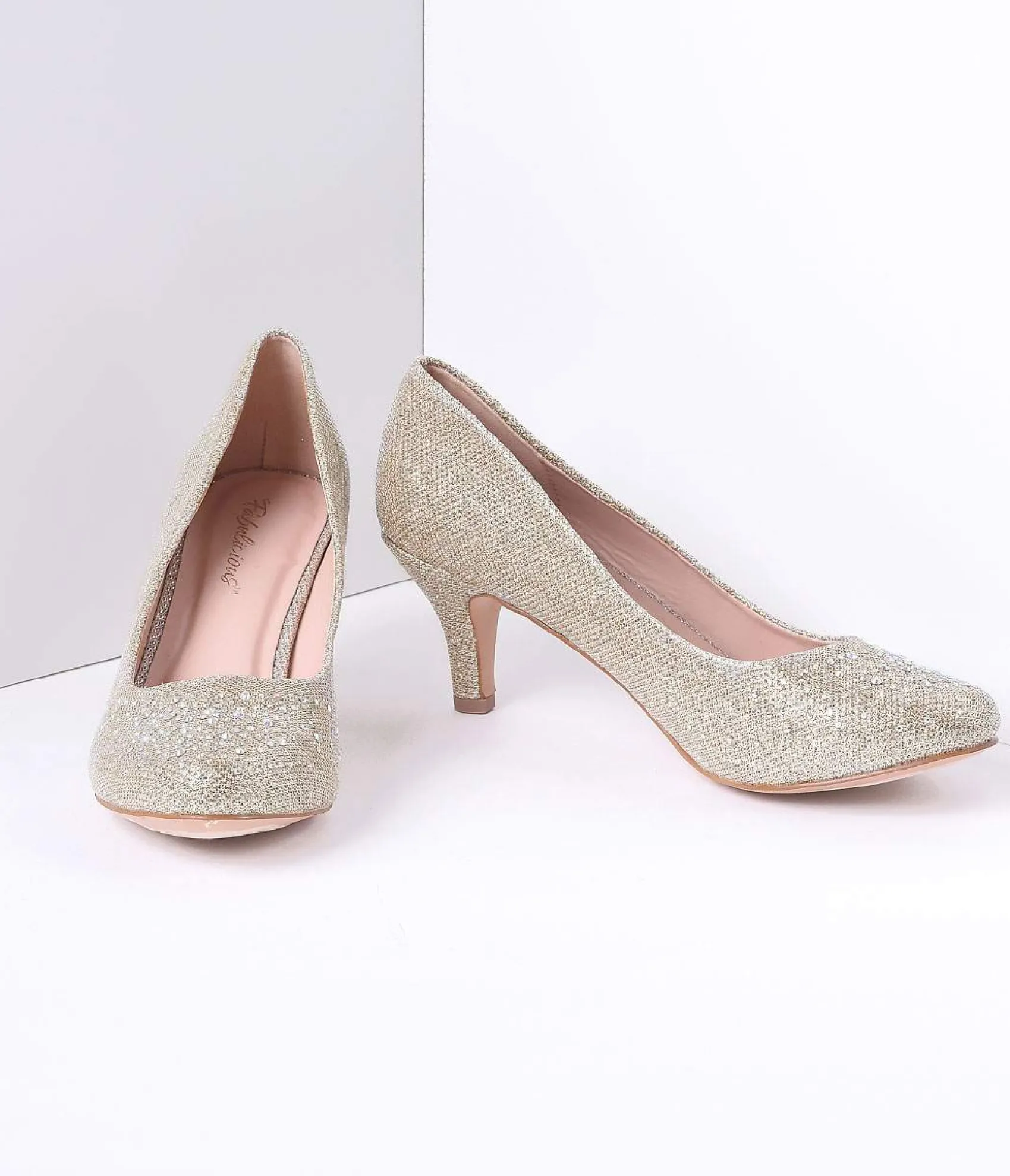 Unique Vintage Champagne Metallic Rhinestone Doris Kitten Heels Online