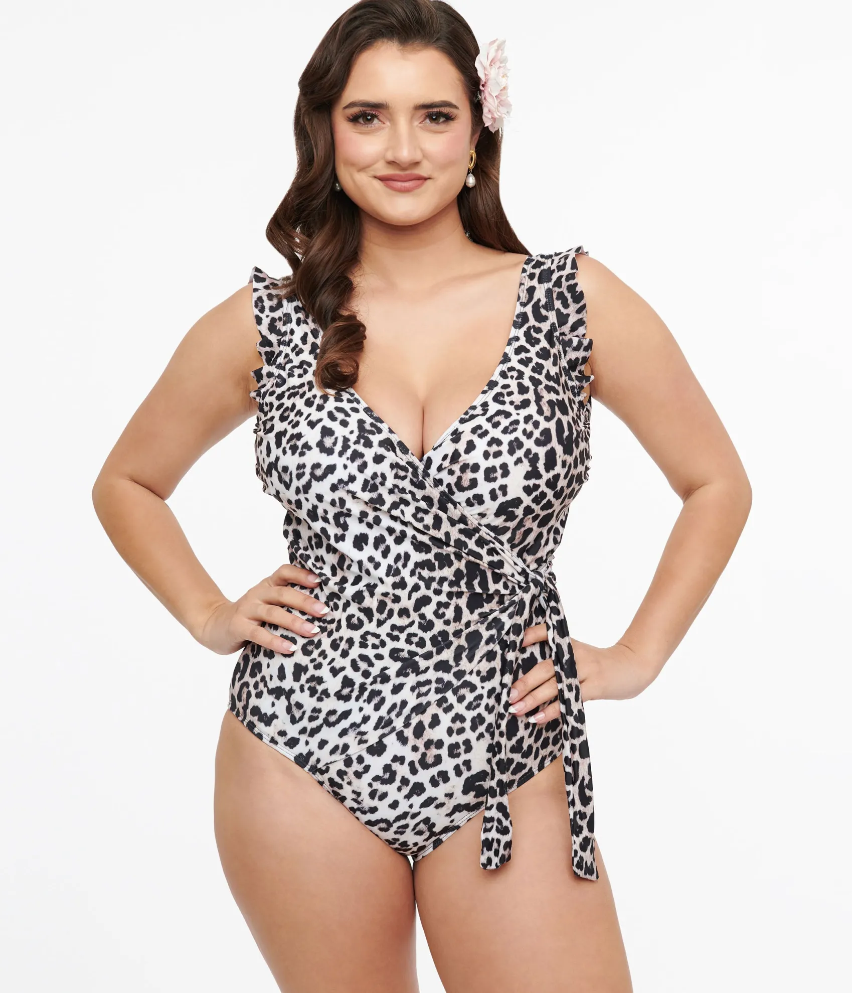 Unique Vintage Cheetah Print Wrap One Piece Swimsuit Best Sale