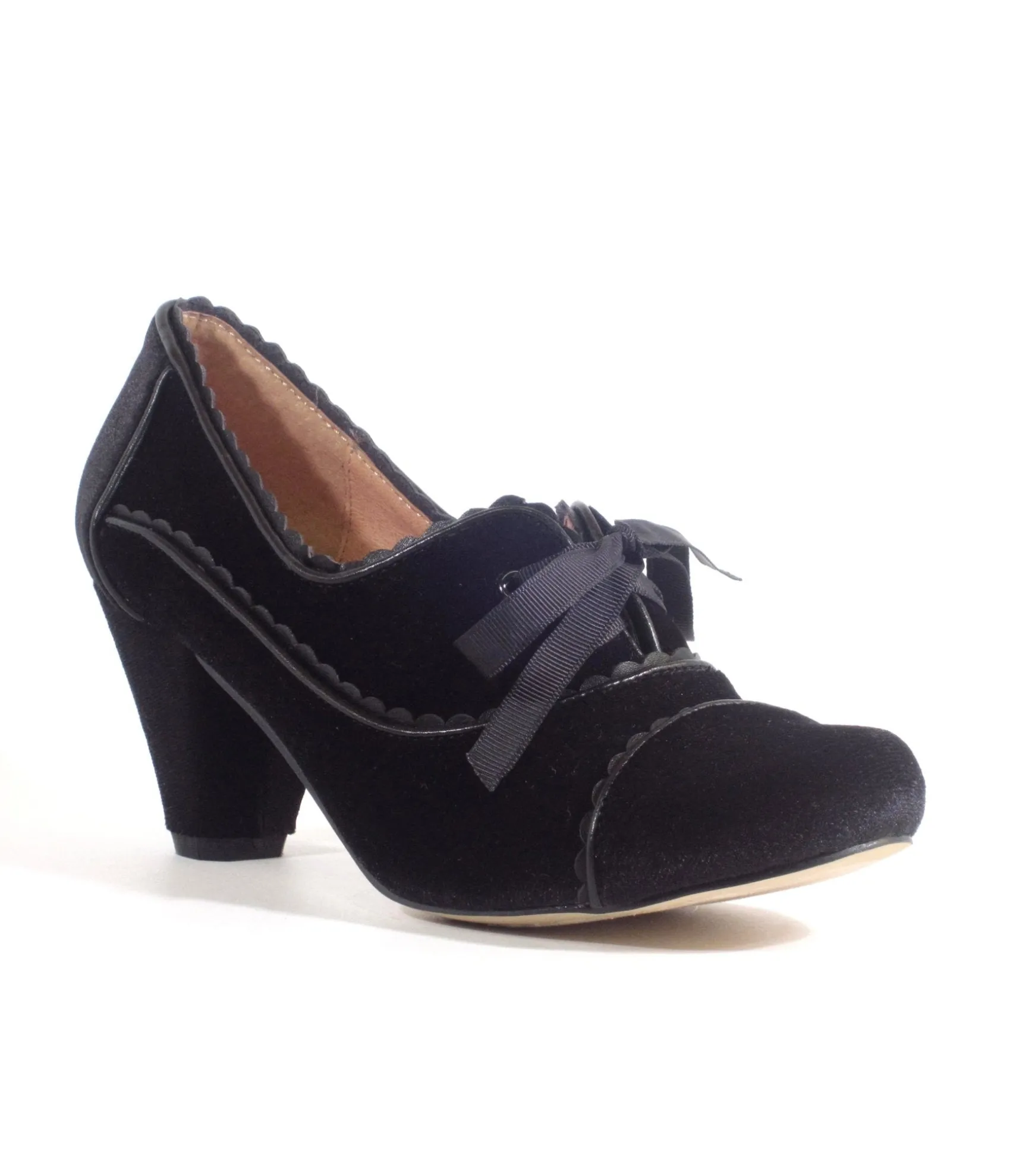 Unique Vintage Chelsea Crew 1930s Black Velvet Oxford Madison Heels Clearance