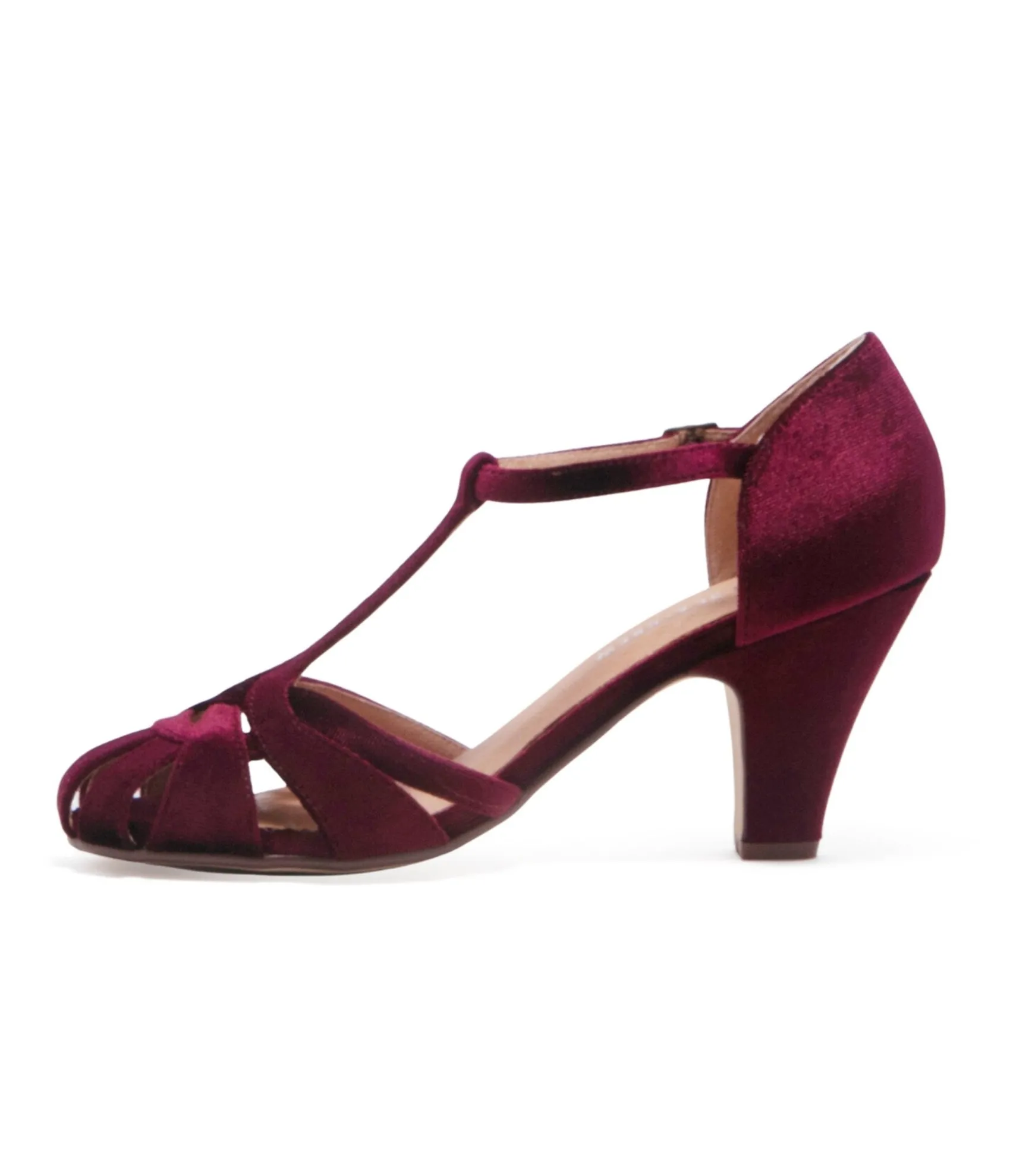 Unique Vintage Chelsea Crew 1920s Burgundy Velvet T-Strap Sergi Heels Flash Sale
