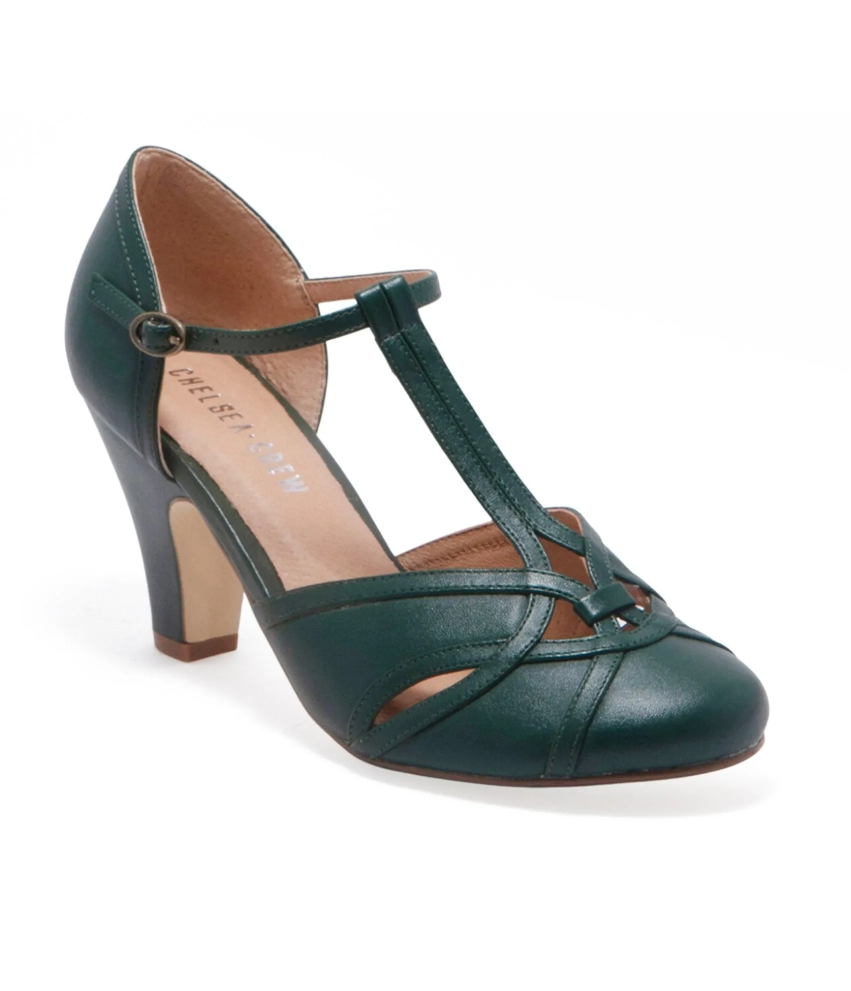Unique Vintage Chelsea Crew 1920s Forest Green T-Strap Sandy Heels Cheap