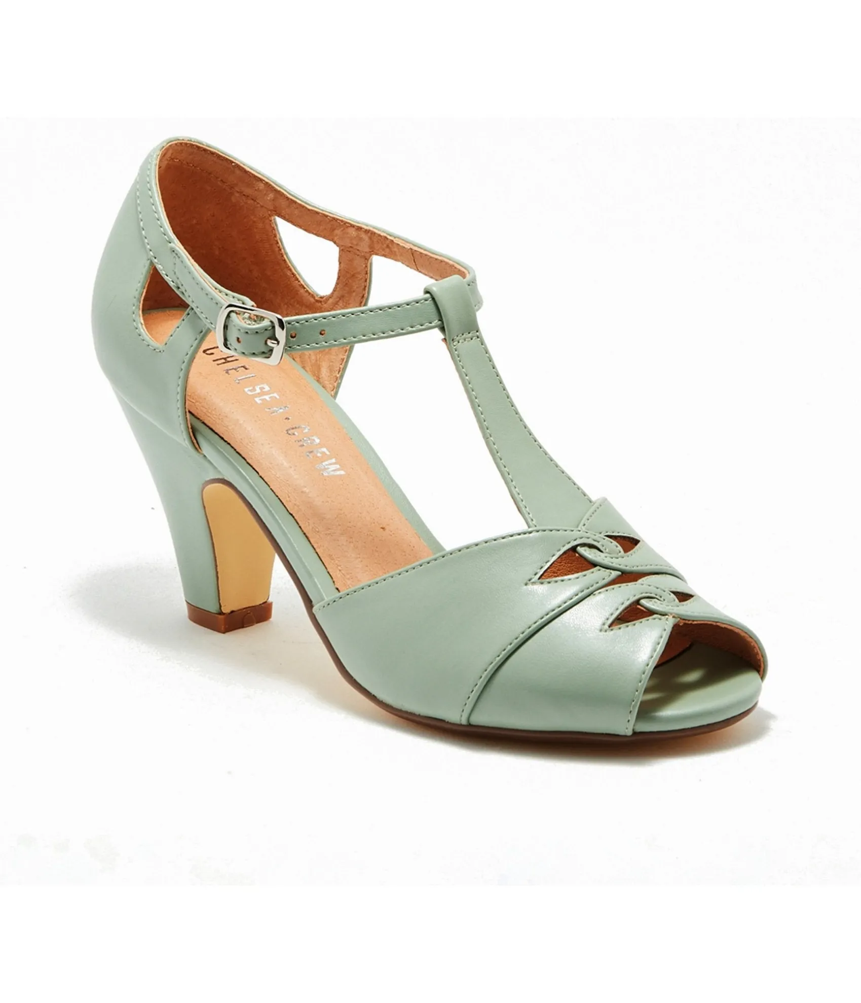 Unique Vintage Chelsea Crew 1920s Mint Leatherette T-Strap Catherina Heels Clearance