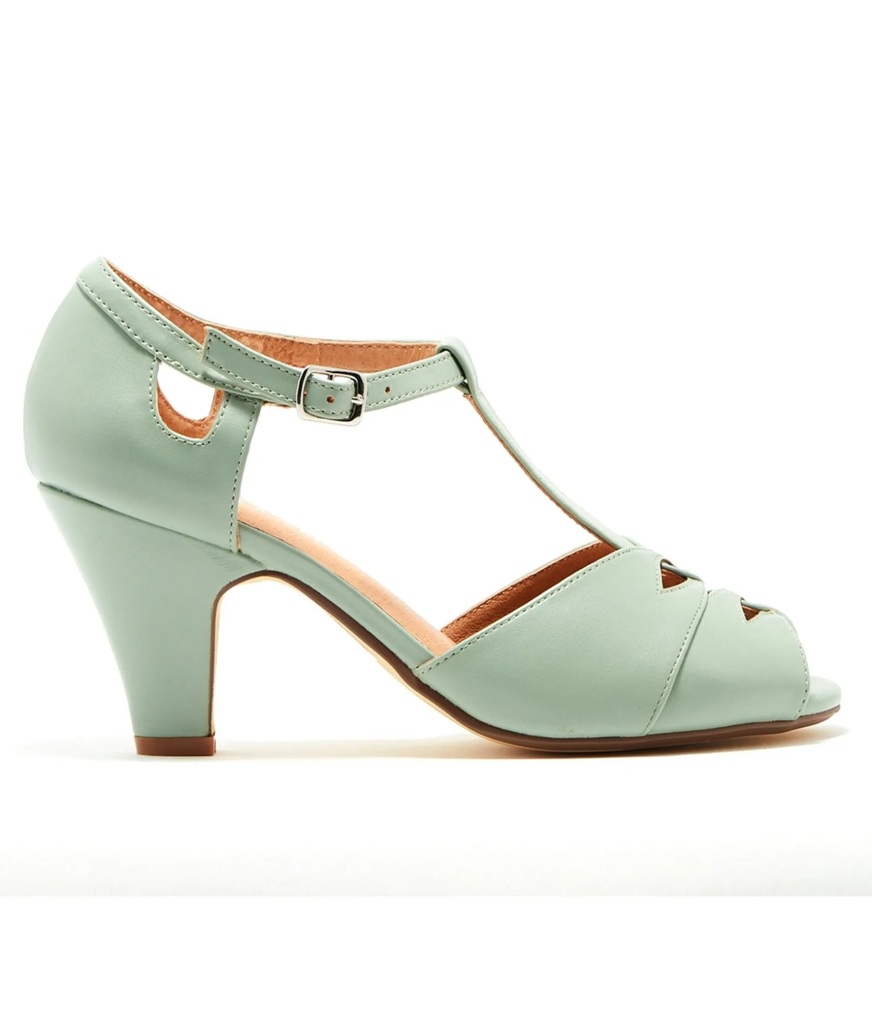 Unique Vintage Chelsea Crew 1920s Mint Leatherette T-Strap Catherina Heels Clearance