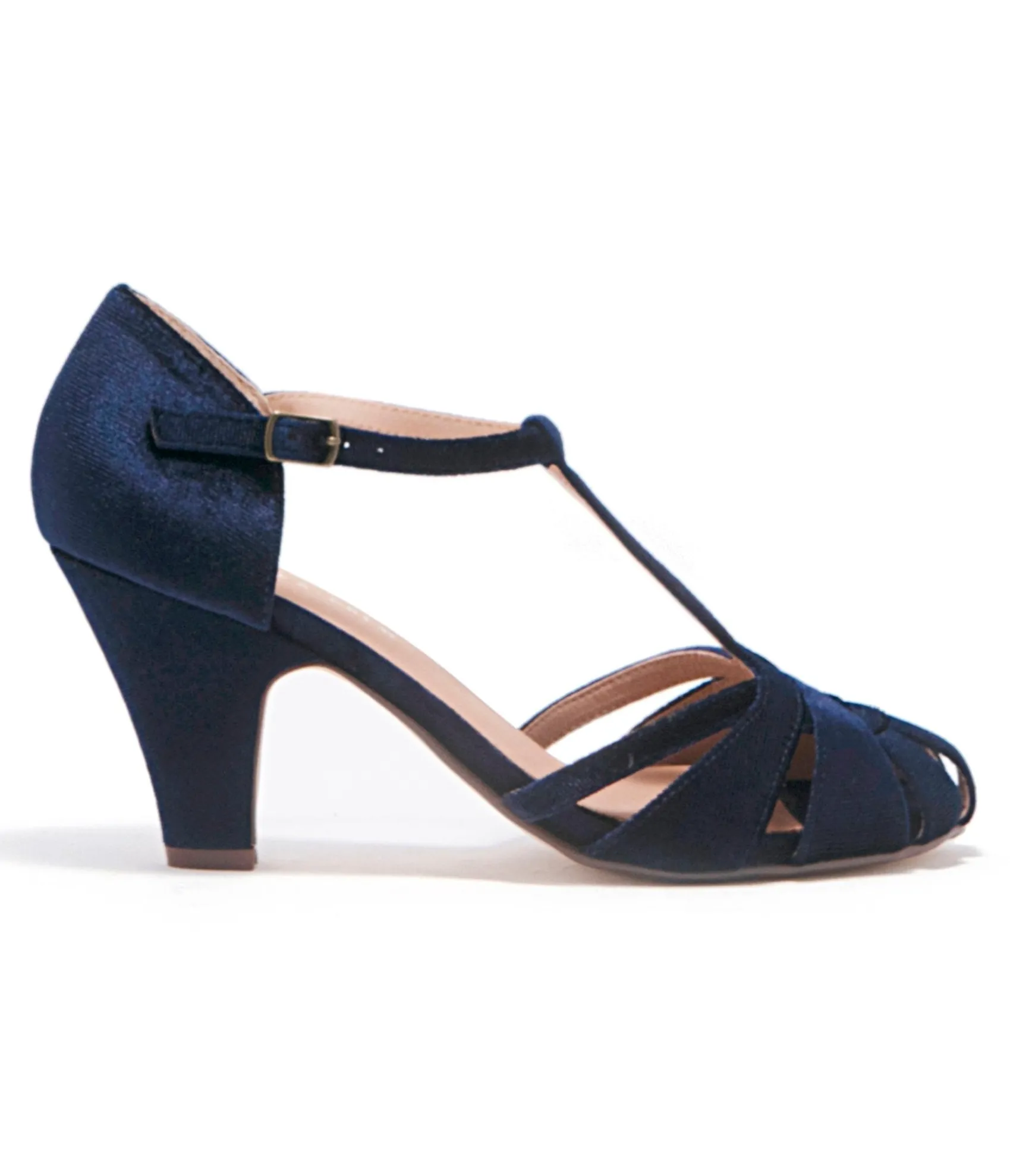 Unique Vintage Chelsea Crew 1920s Navy Velvet T-Strap Sergi Heels Shop