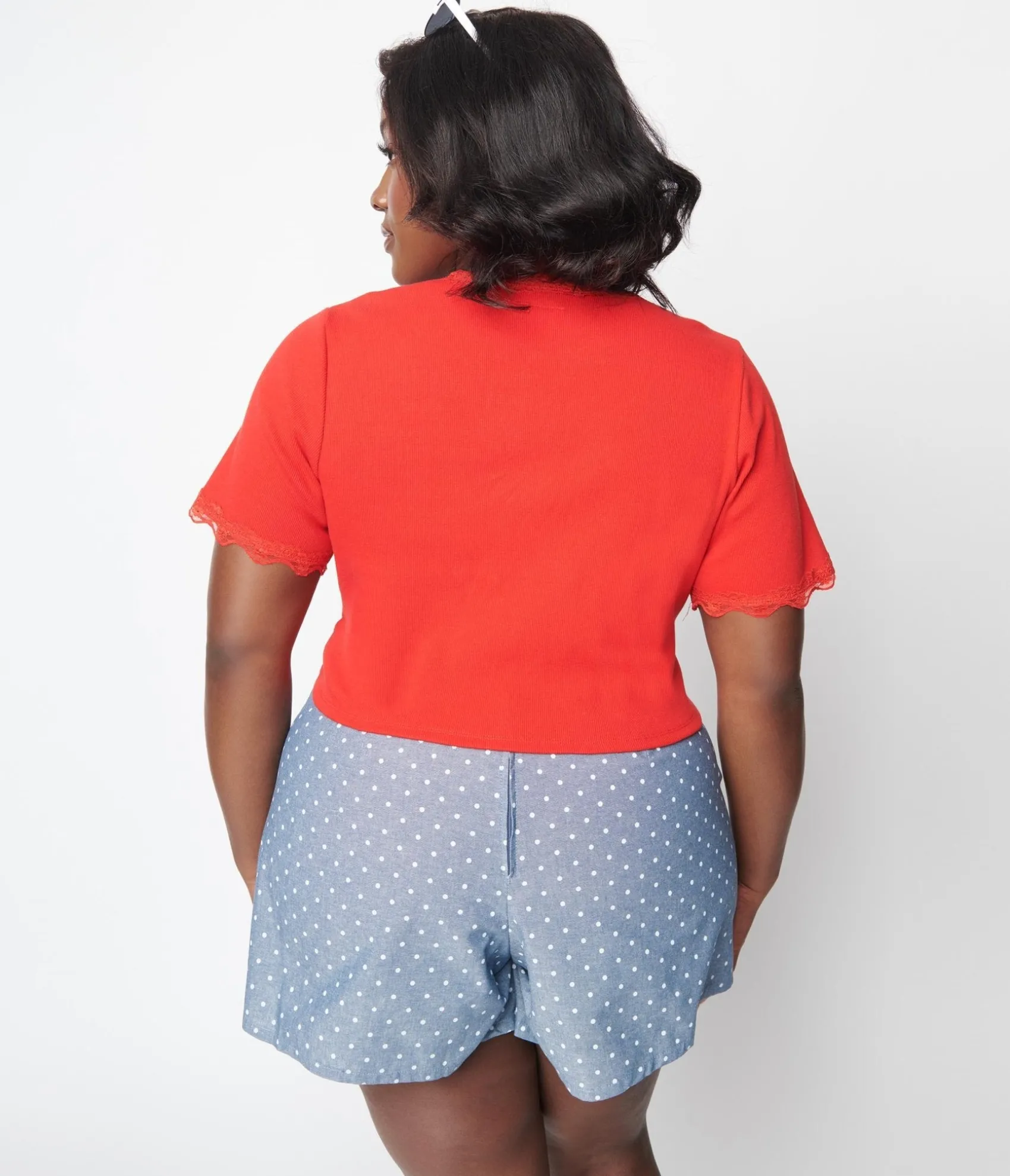 Unique Vintage Cherry Red Scallop Lace Knit Crop Top Cheap