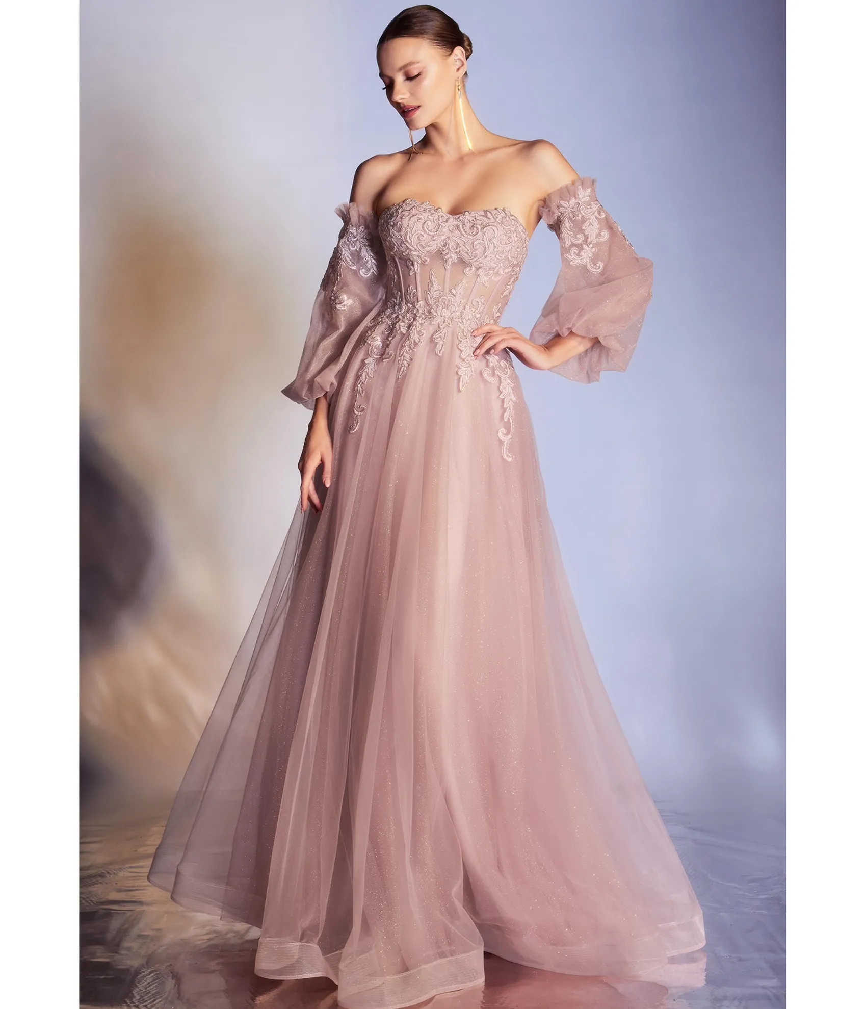 Unique Vintage Cinderella Divine Dusty Rose Glitter Off The Shoulder Corset Prom Gown Cheap