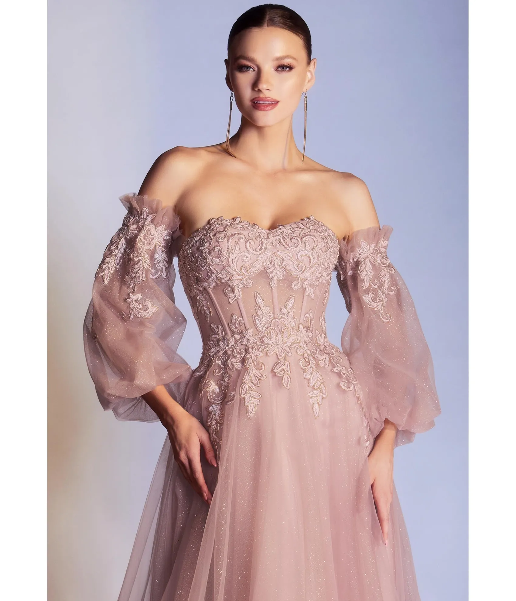 Unique Vintage Cinderella Divine Dusty Rose Glitter Off The Shoulder Corset Prom Gown Cheap