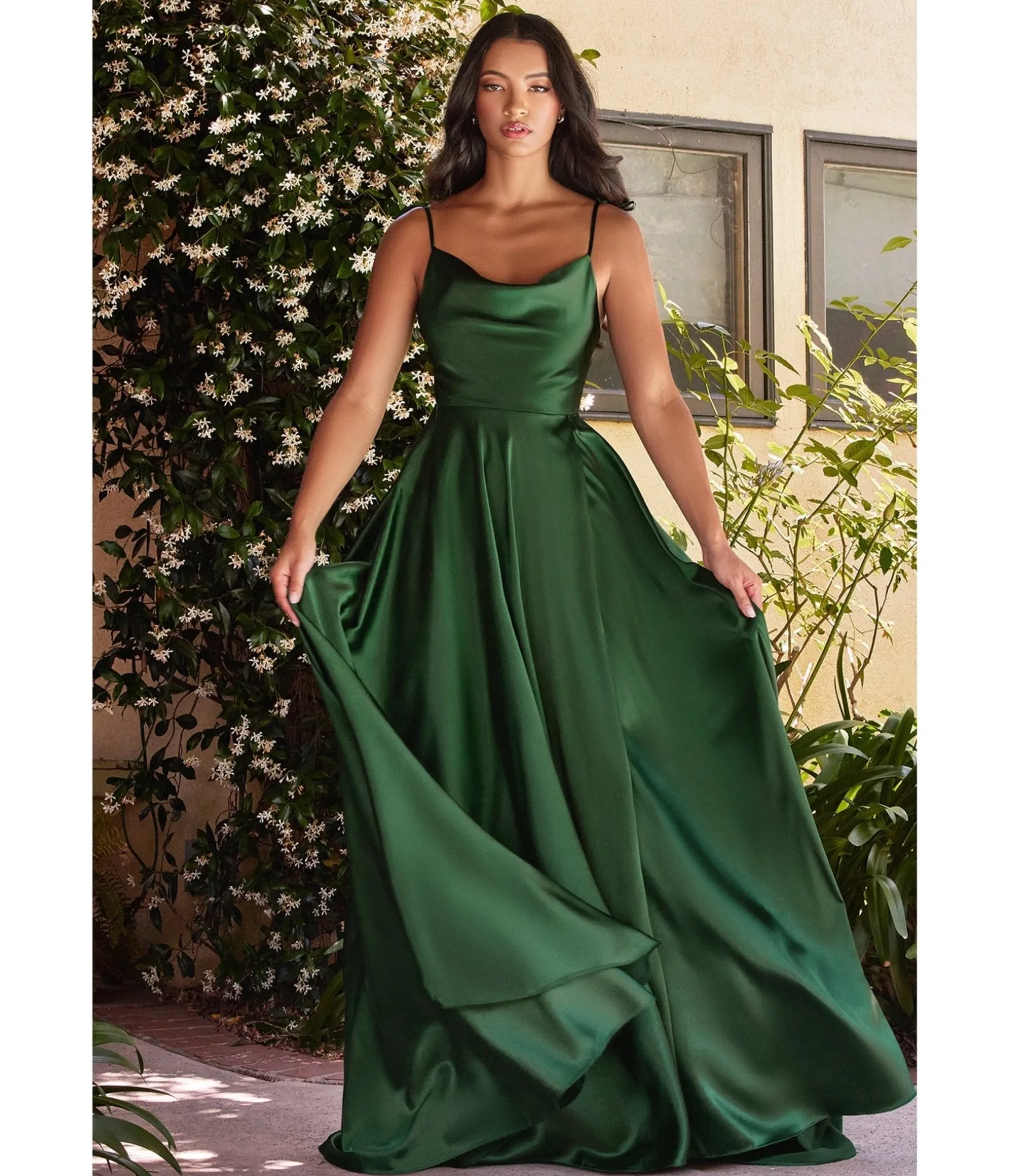 Unique Vintage Cinderella Divine Emerald Liquid Satin Prom Gown Clearance