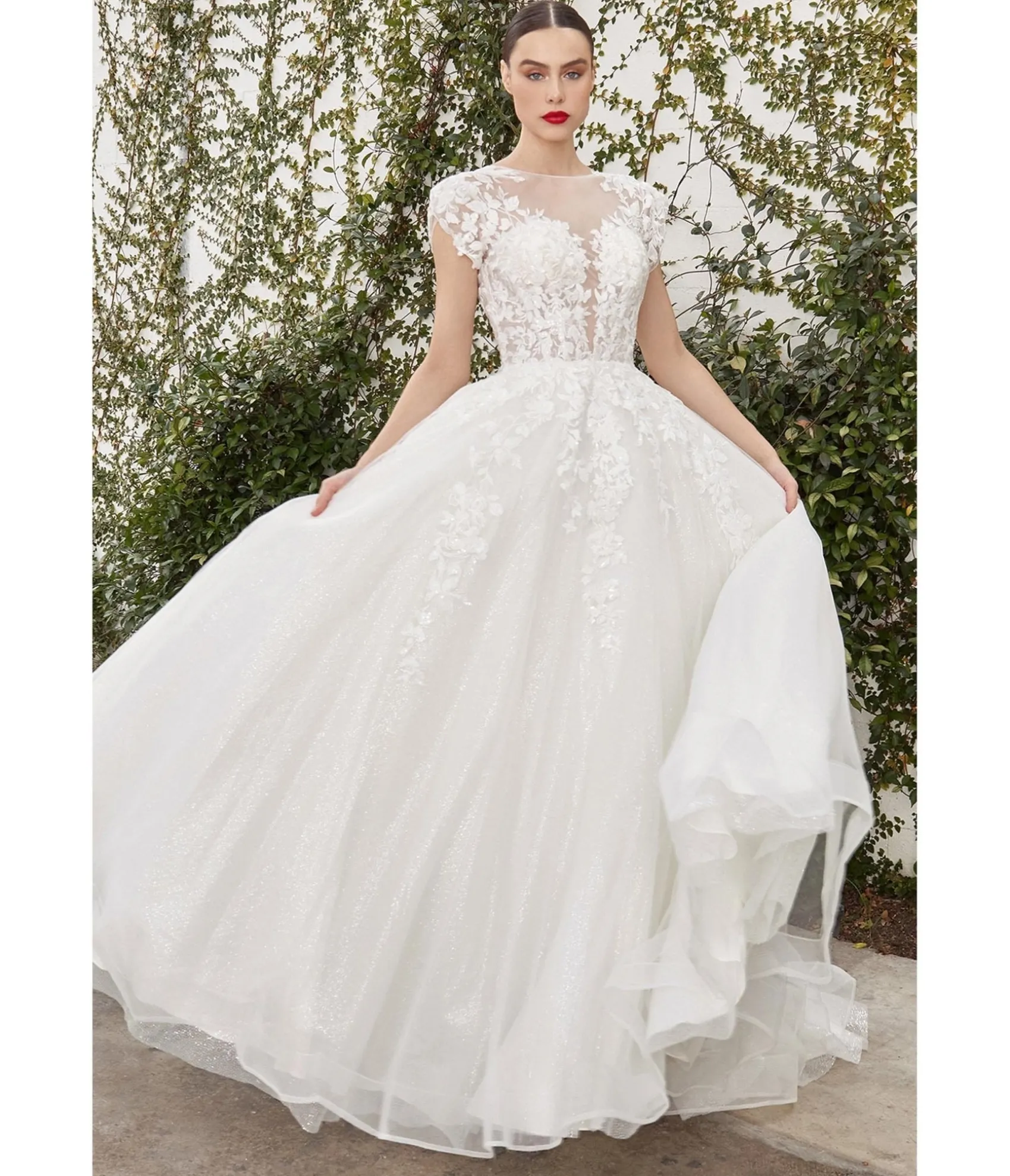 Unique Vintage Cinderella Divine Ivory Floral Glitter Tulle Bridal Ball Gown Cheap