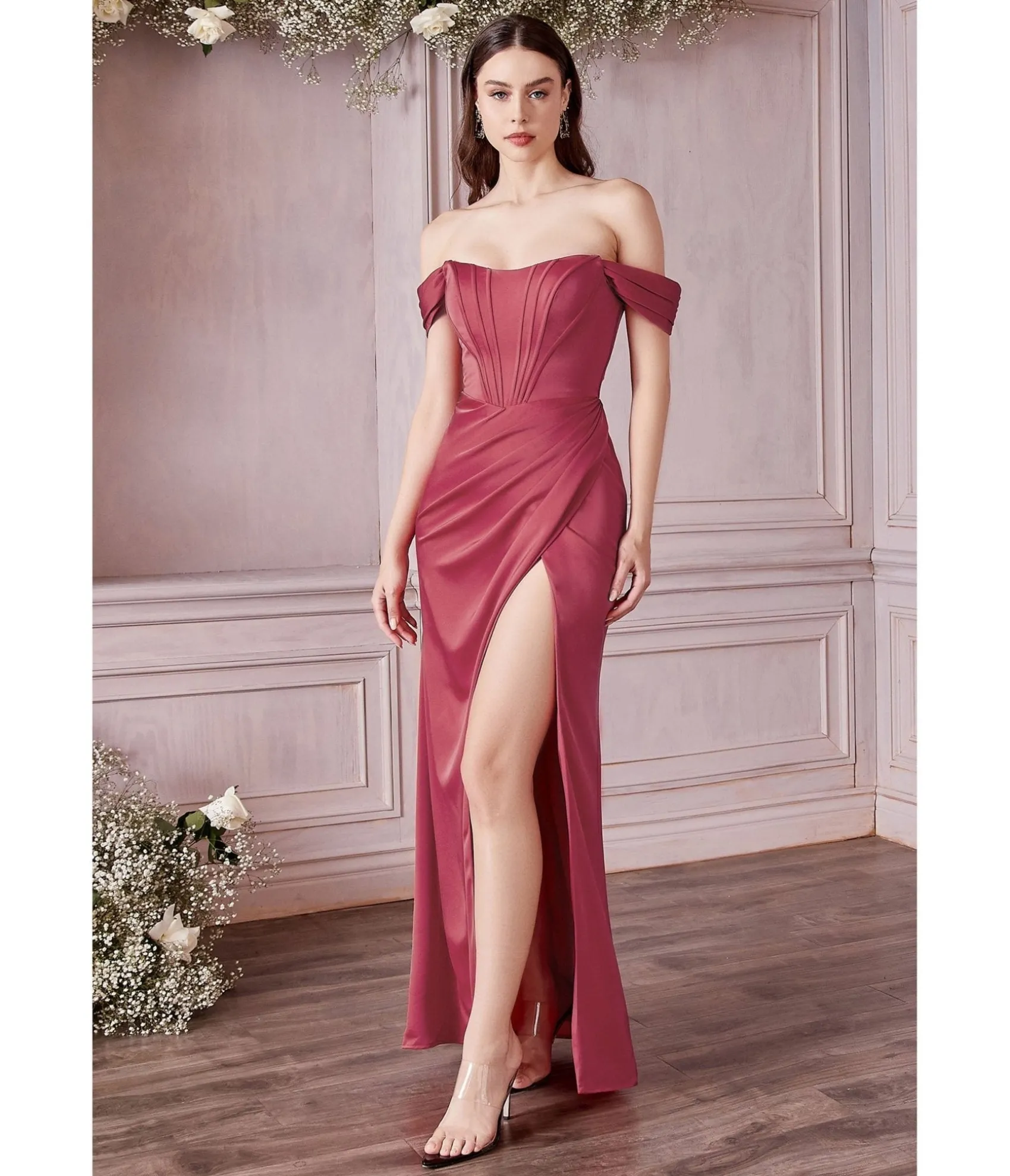 Unique Vintage Cinderella Divine Lipstick Divine Satin Corset Off-Shoulder Prom Dress Online