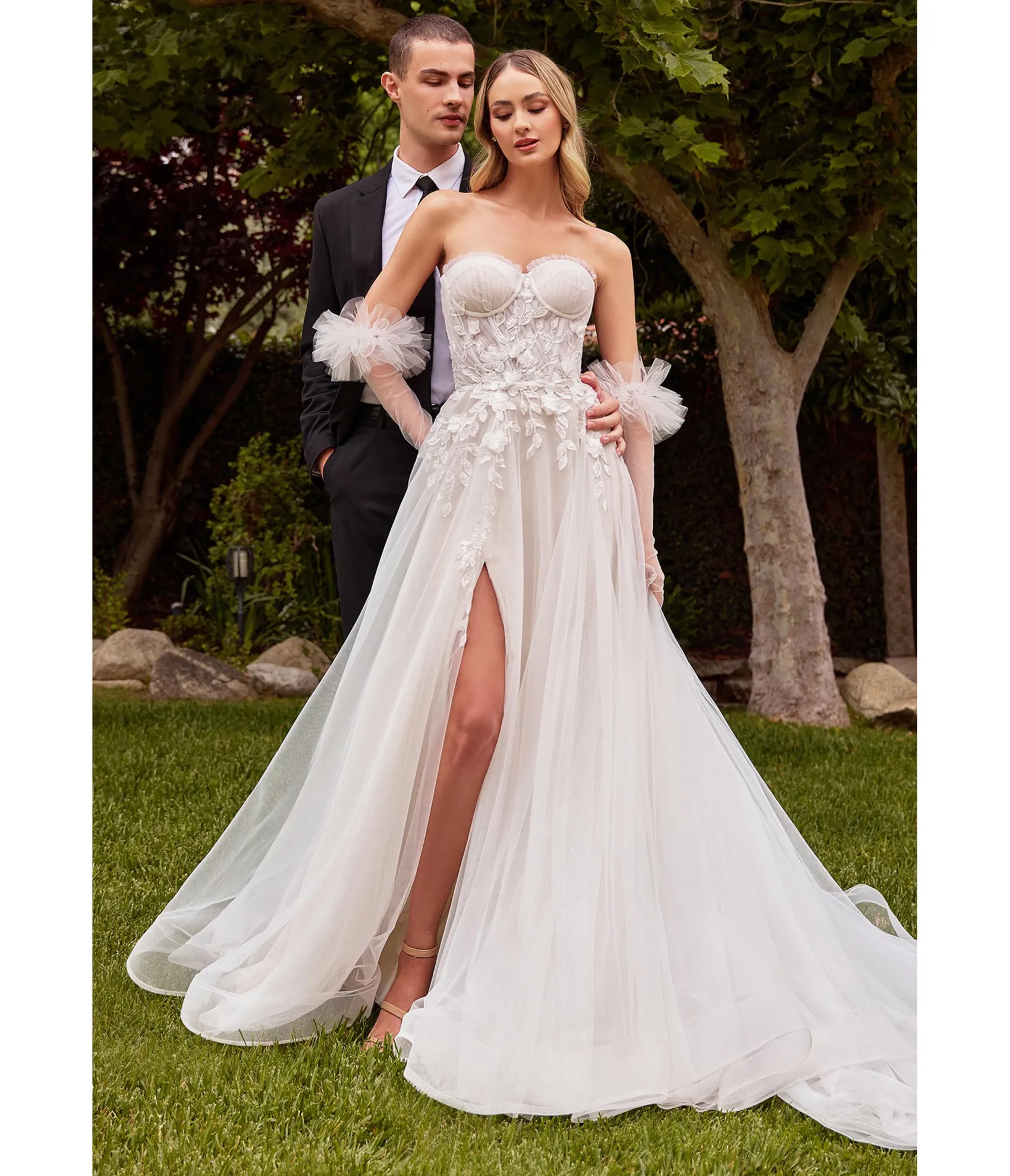 Unique Vintage Cinderella Divine Off White Floral Strapless Bridal Gown with Gloves New