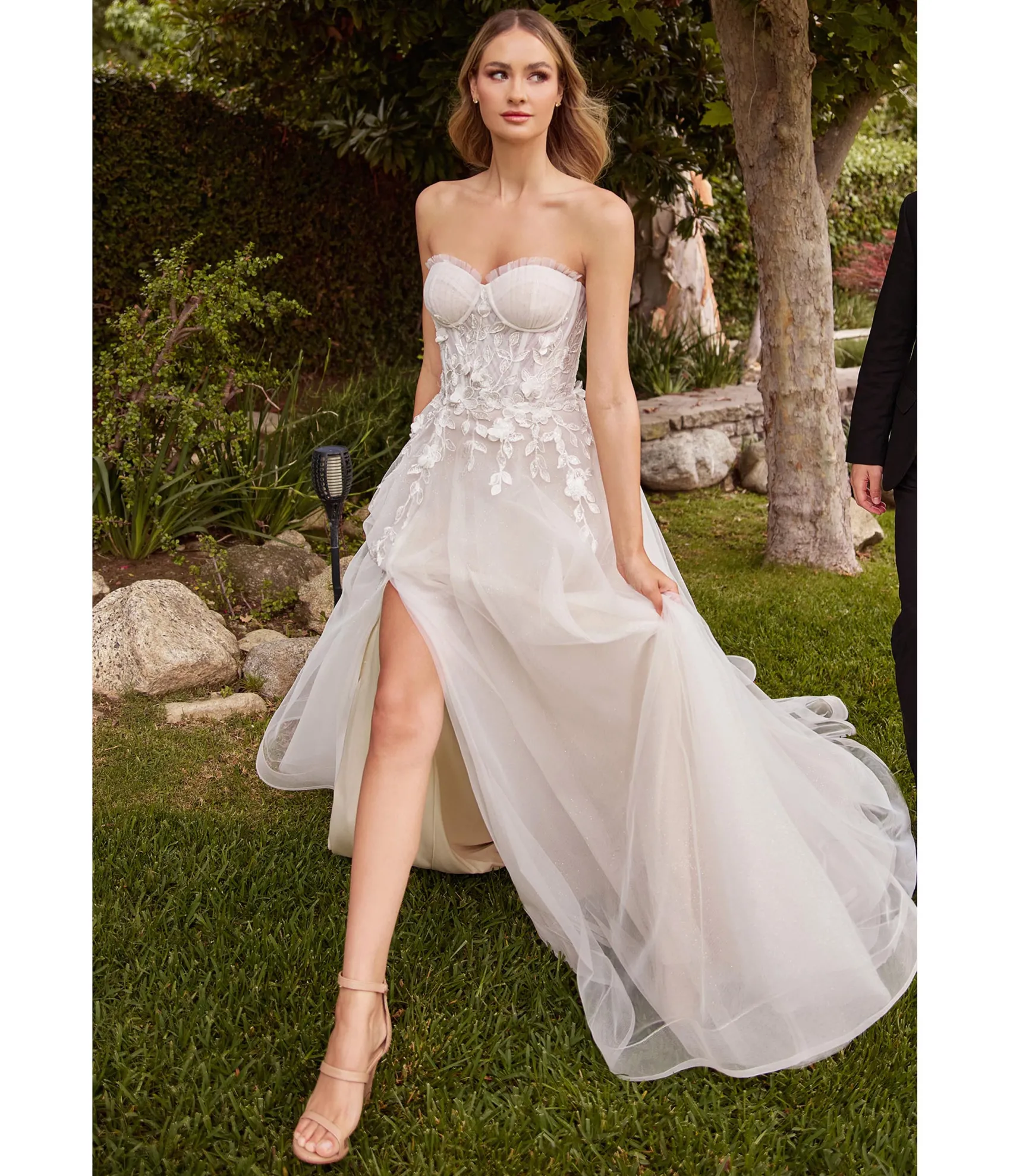 Unique Vintage Cinderella Divine Off White Floral Strapless Bridal Gown with Gloves New