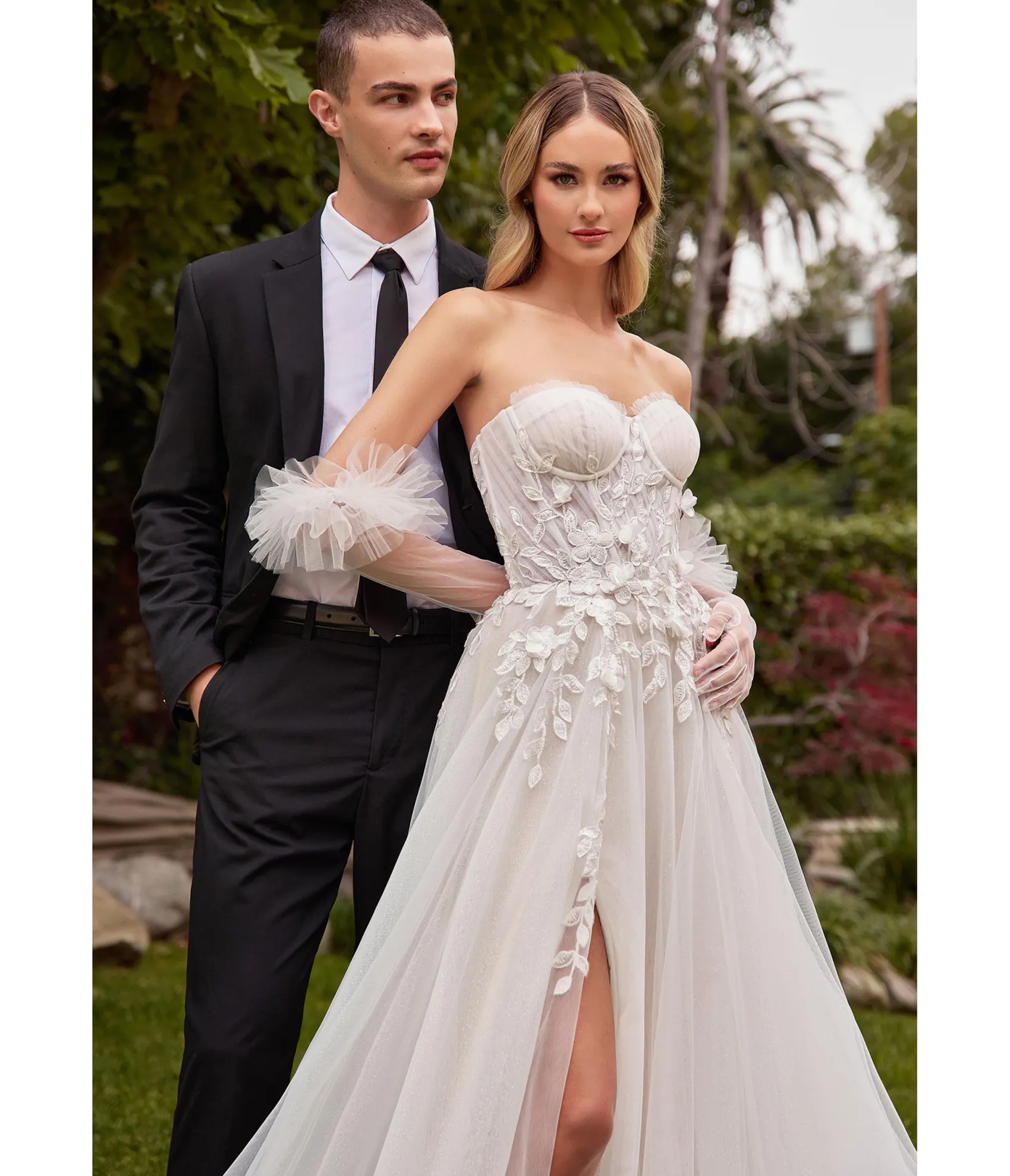 Unique Vintage Cinderella Divine Off White Floral Strapless Bridal Gown with Gloves New