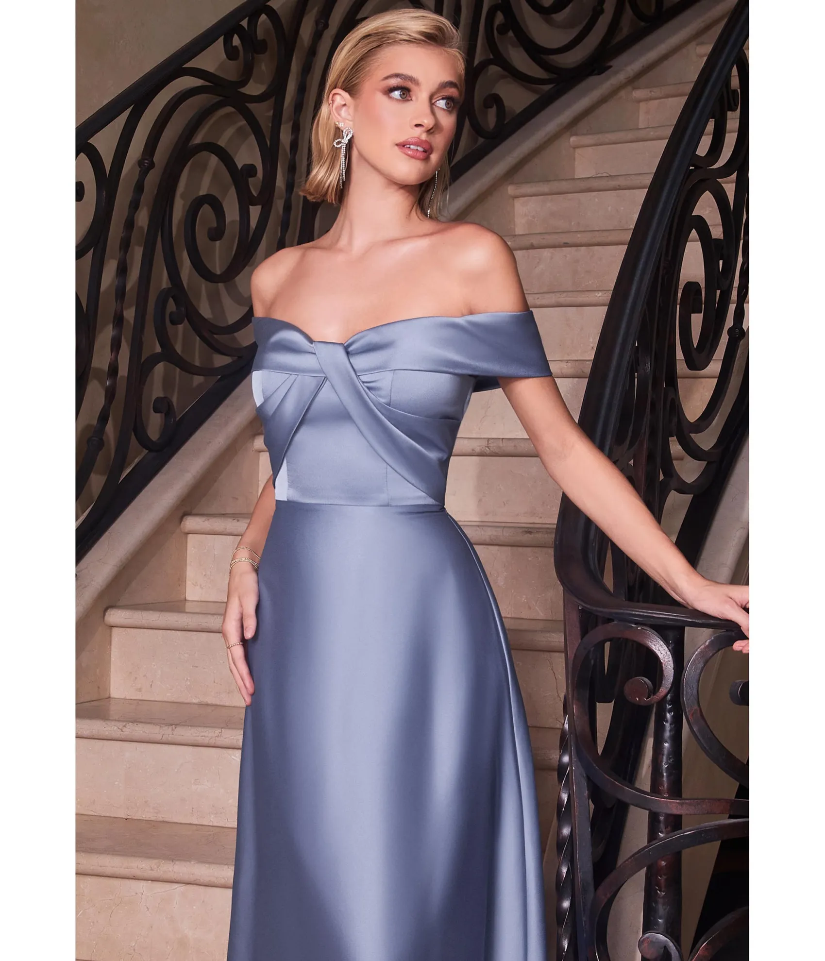 Unique Vintage Cinderella Divine Paris Blue Satin Off The Shoulder Prom Gown Best